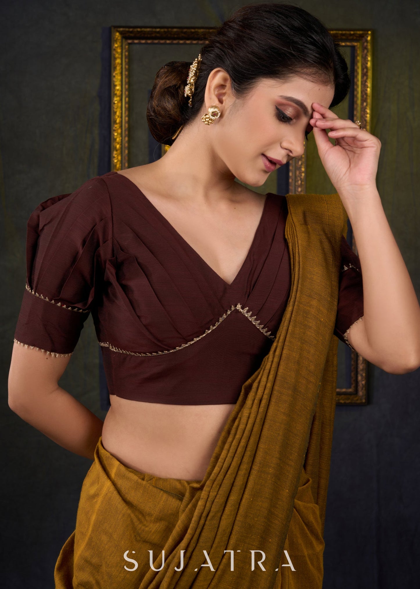 classy Coffee Brown Designer Blouse - Optional Plain Saree