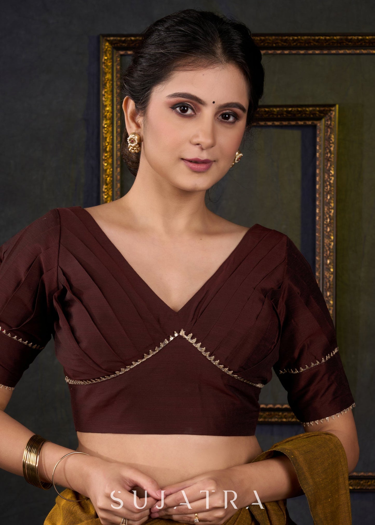 classy Coffee Brown Designer Blouse - Optional Plain Saree