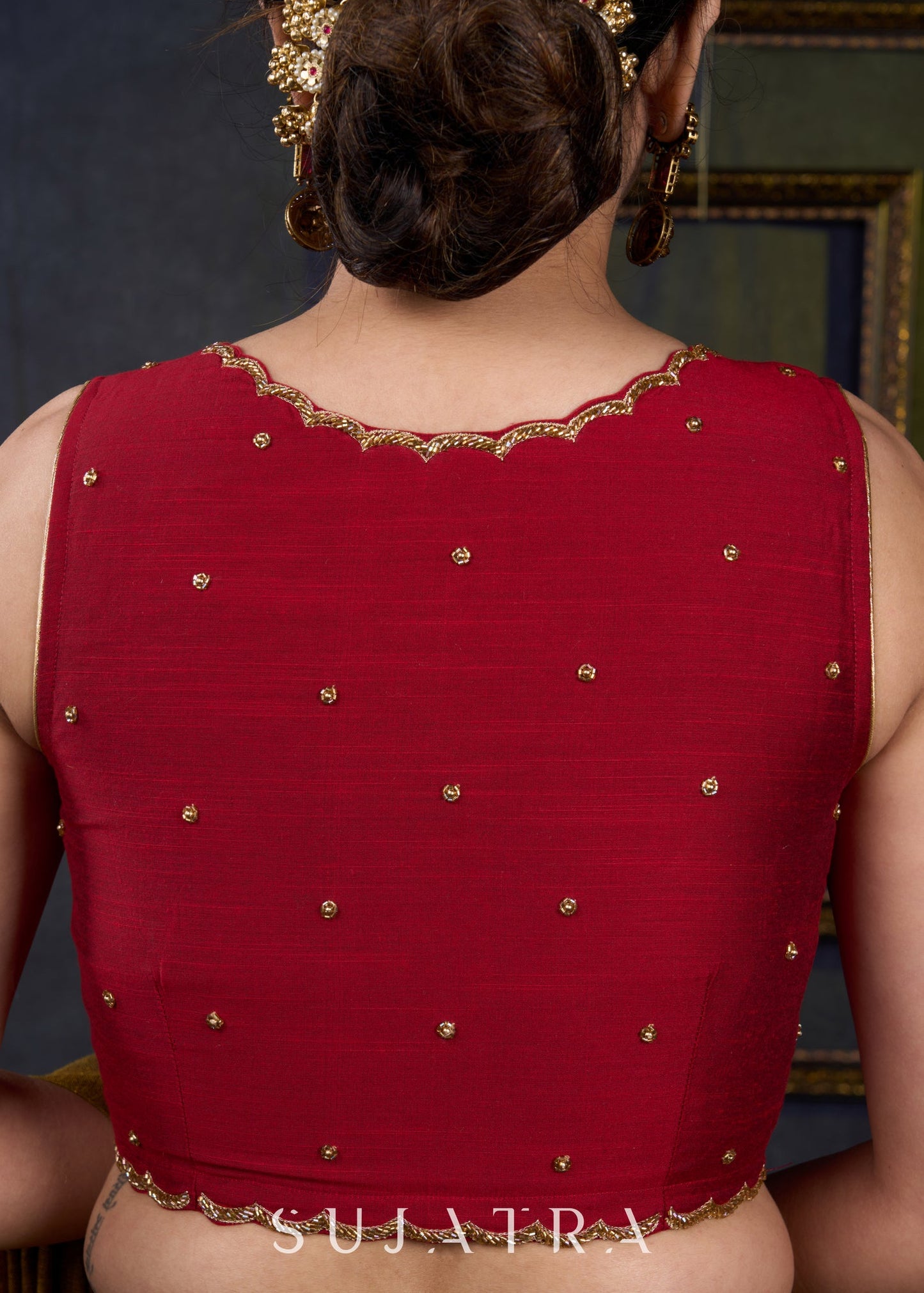 Trendy Maroon Hand Zardosi Work Sleeveless Blouse