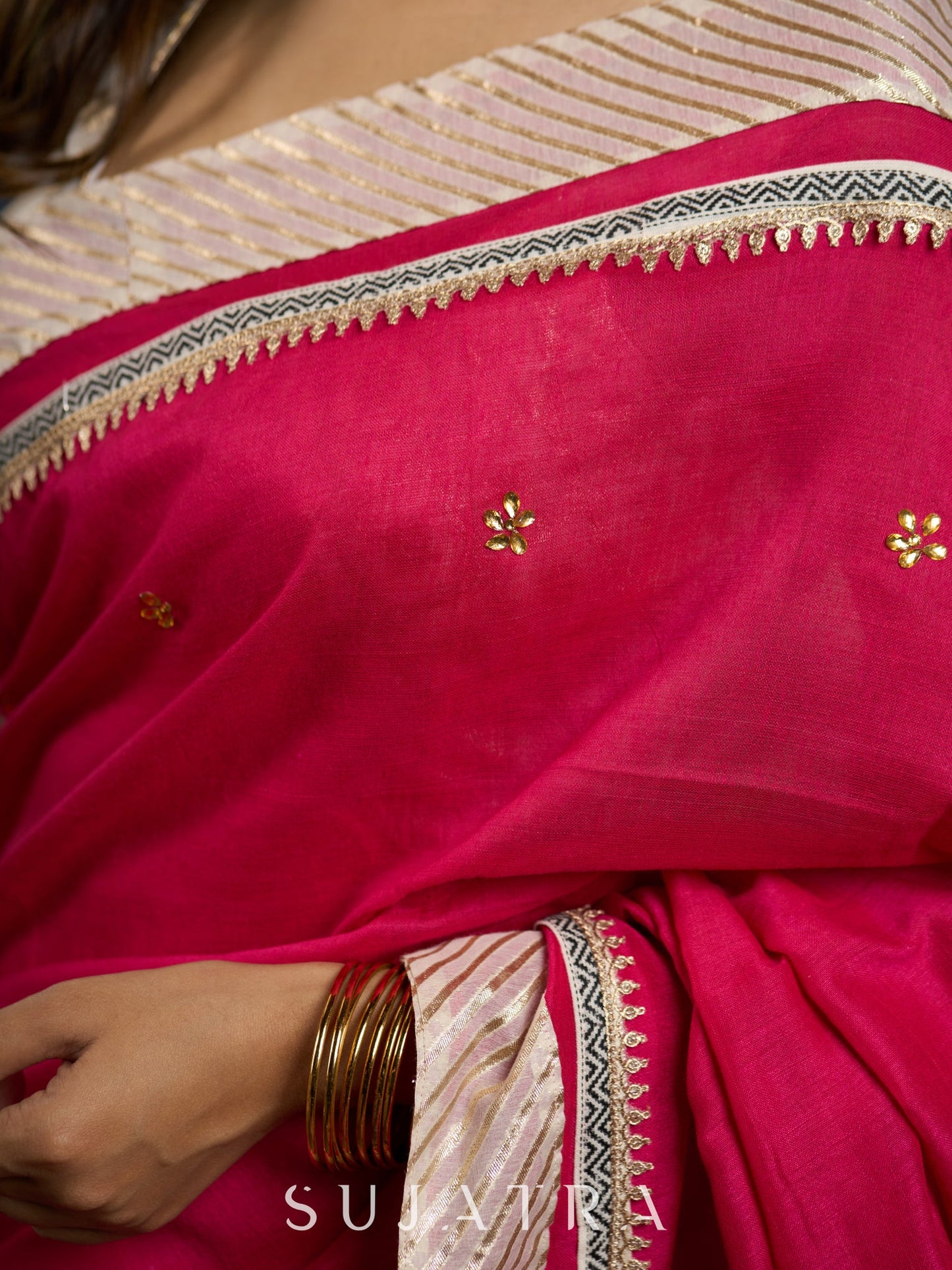 Luxurious cotton saree with intricate hand embroidery and opulent Benarasi combination