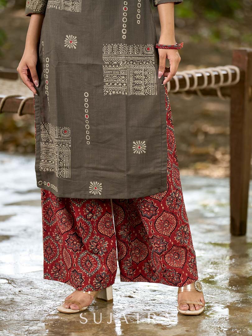 Signature Maroon Ajrakh Cotton Palazzo with Ethnic Charm