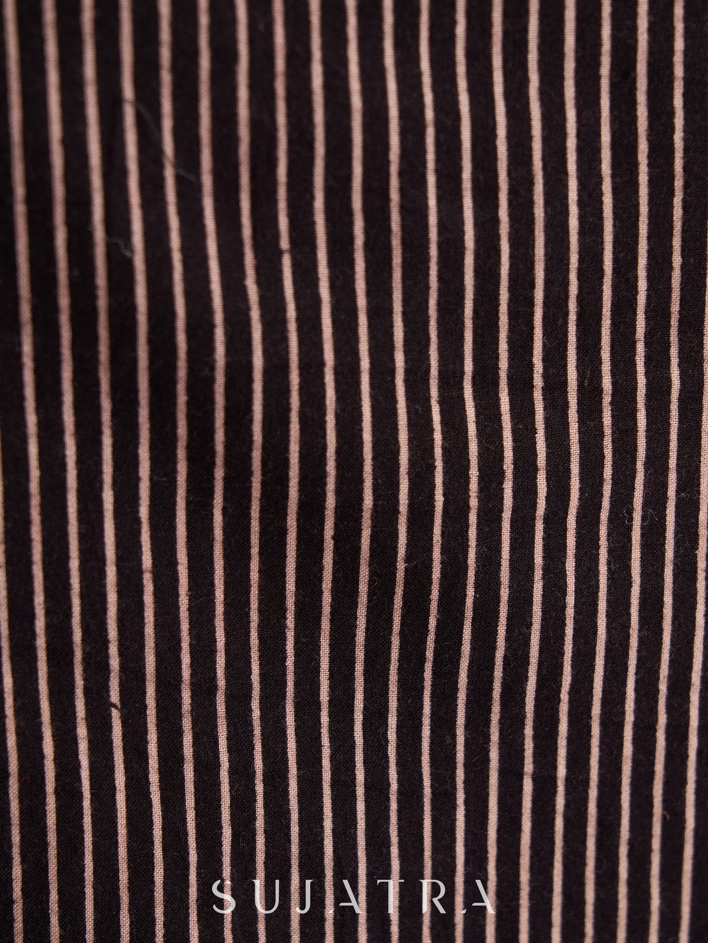 Chic Black & Ecru Striped Cotton Ajrakh Kurta with Elegant Tassel Detailing