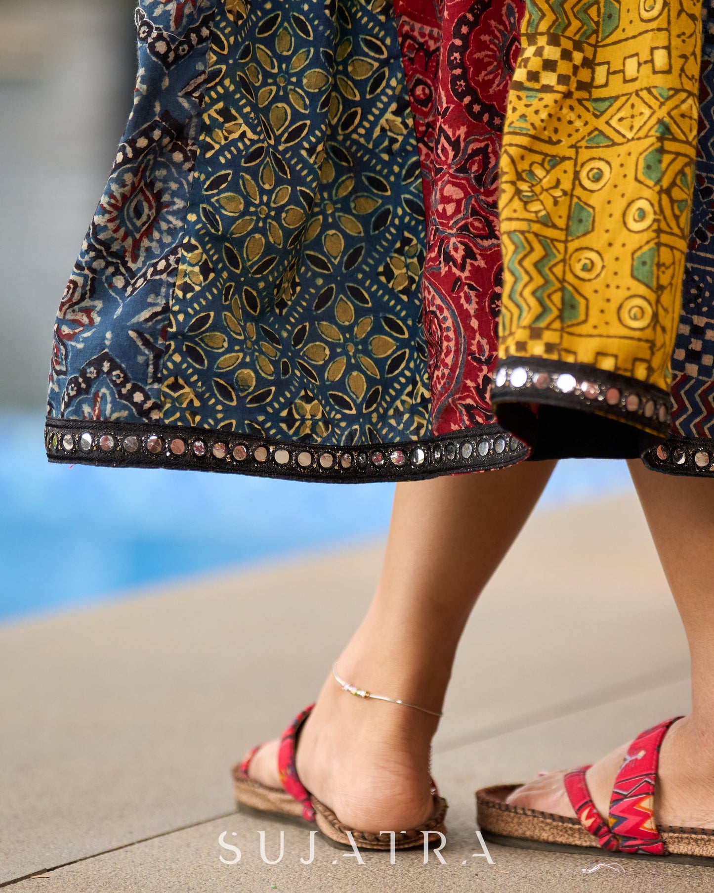 Artisanal Ajrakh Patchwork Boho Jacket with Mirror Embellishments