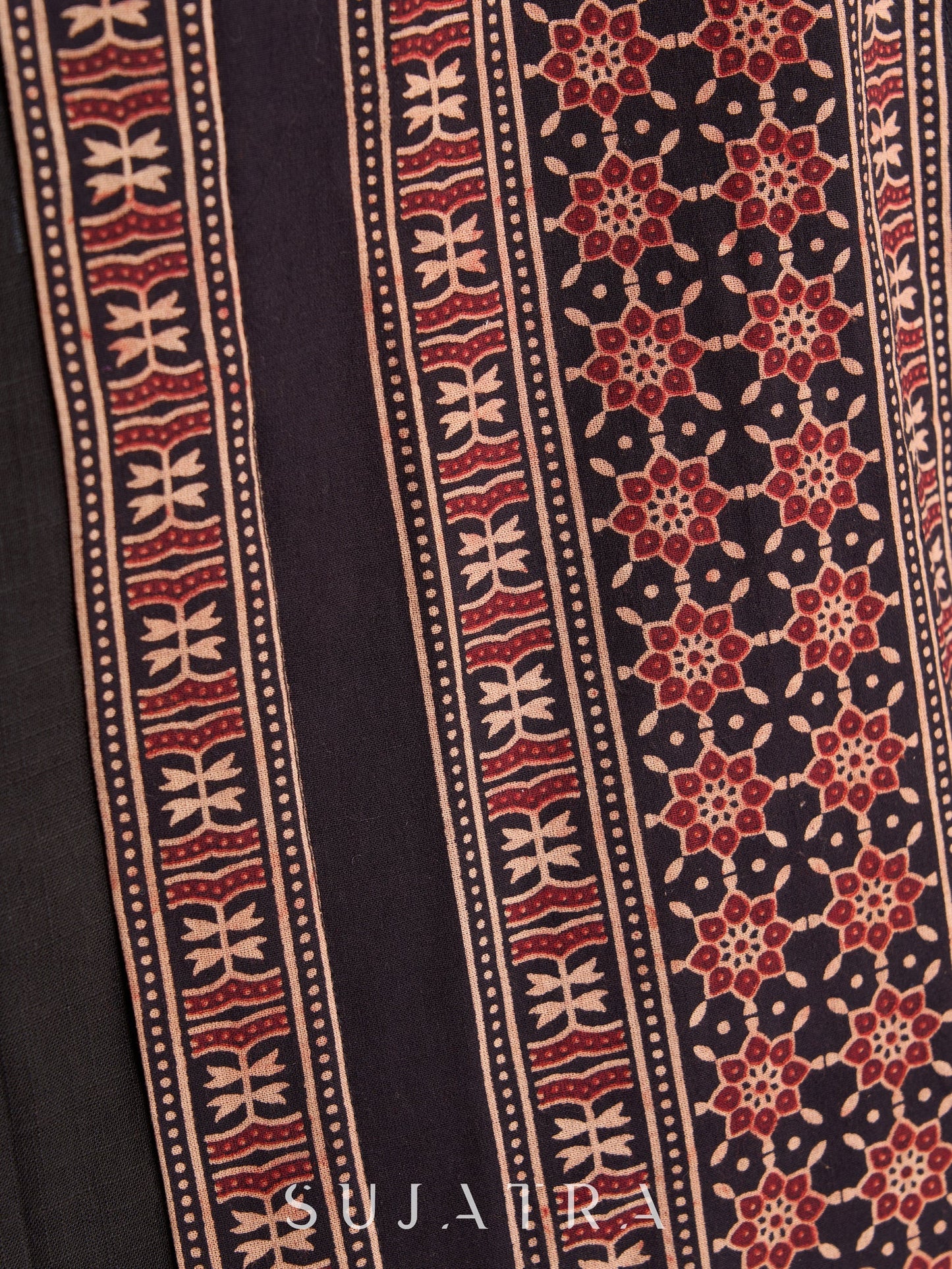 Timeless Black Cotton Kurta with Ajrakh Accents