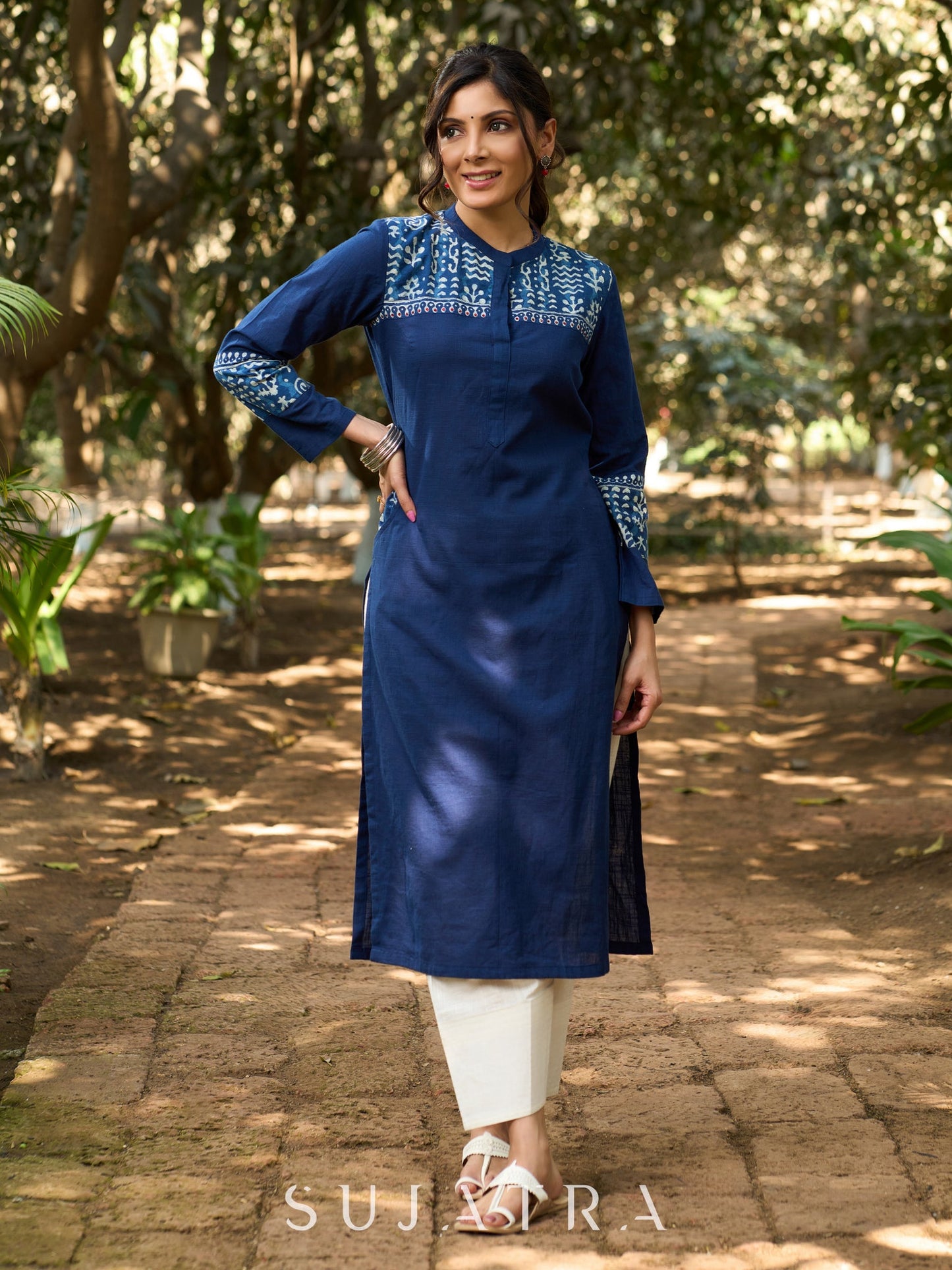 Azure Indigo Charm Kurta with Detailing on Yoke & Sleeves
