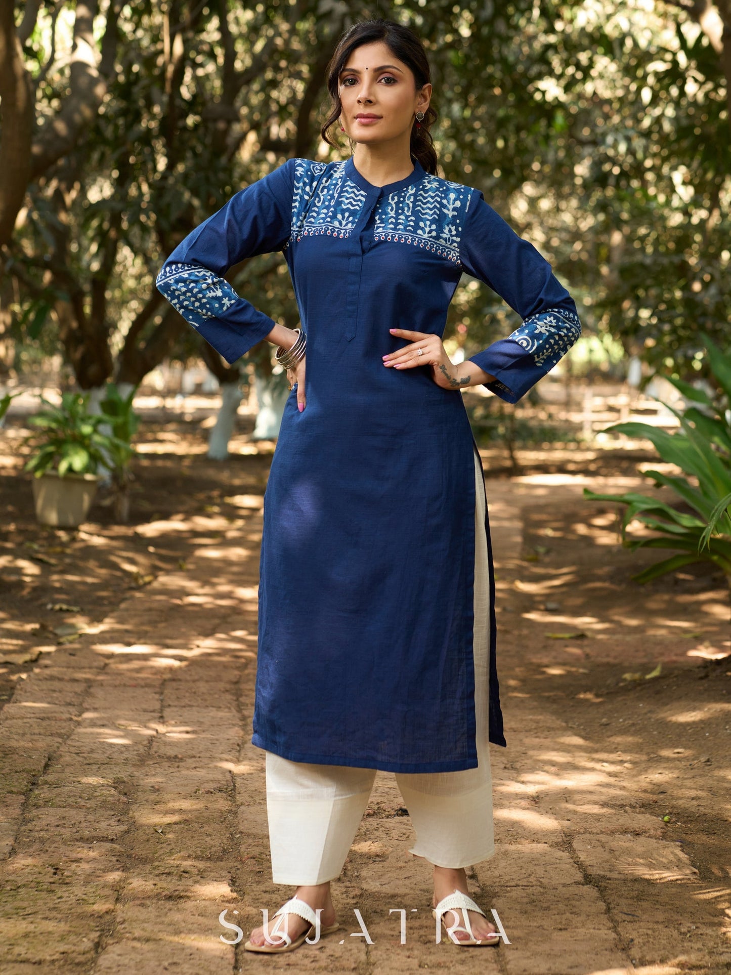 Azure Indigo Charm Kurta with Detailing on Yoke & Sleeves