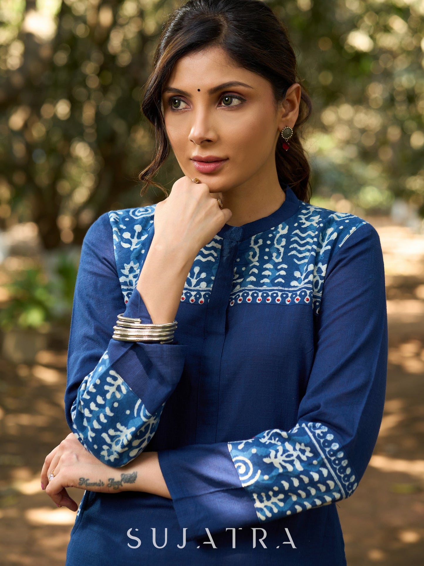Azure Indigo Charm Kurta with Detailing on Yoke & Sleeves