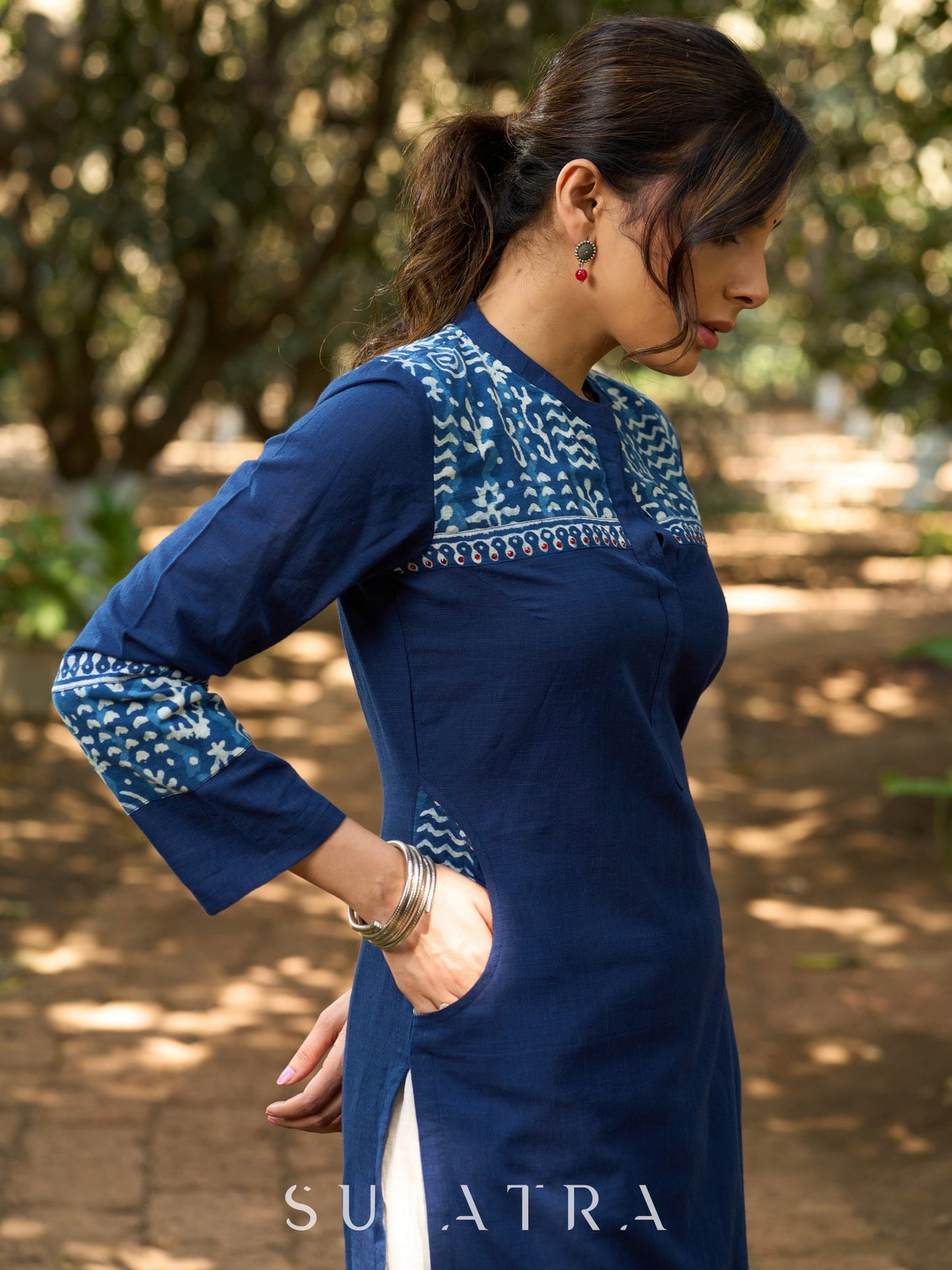 Azure Indigo Charm Kurta with Detailing on Yoke & Sleeves