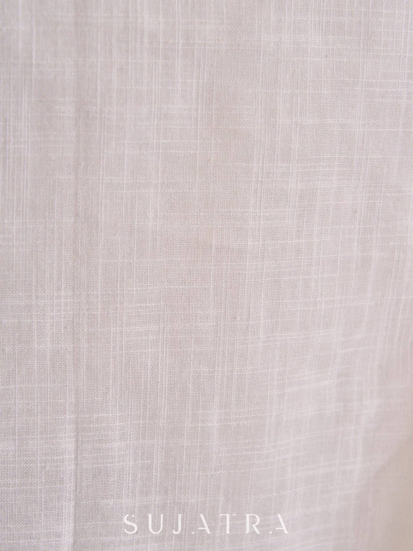 Graceful White Cotton Kurta with Checkered Yoke & Cuffs, Maroon Piping & Pearl Embellishments
