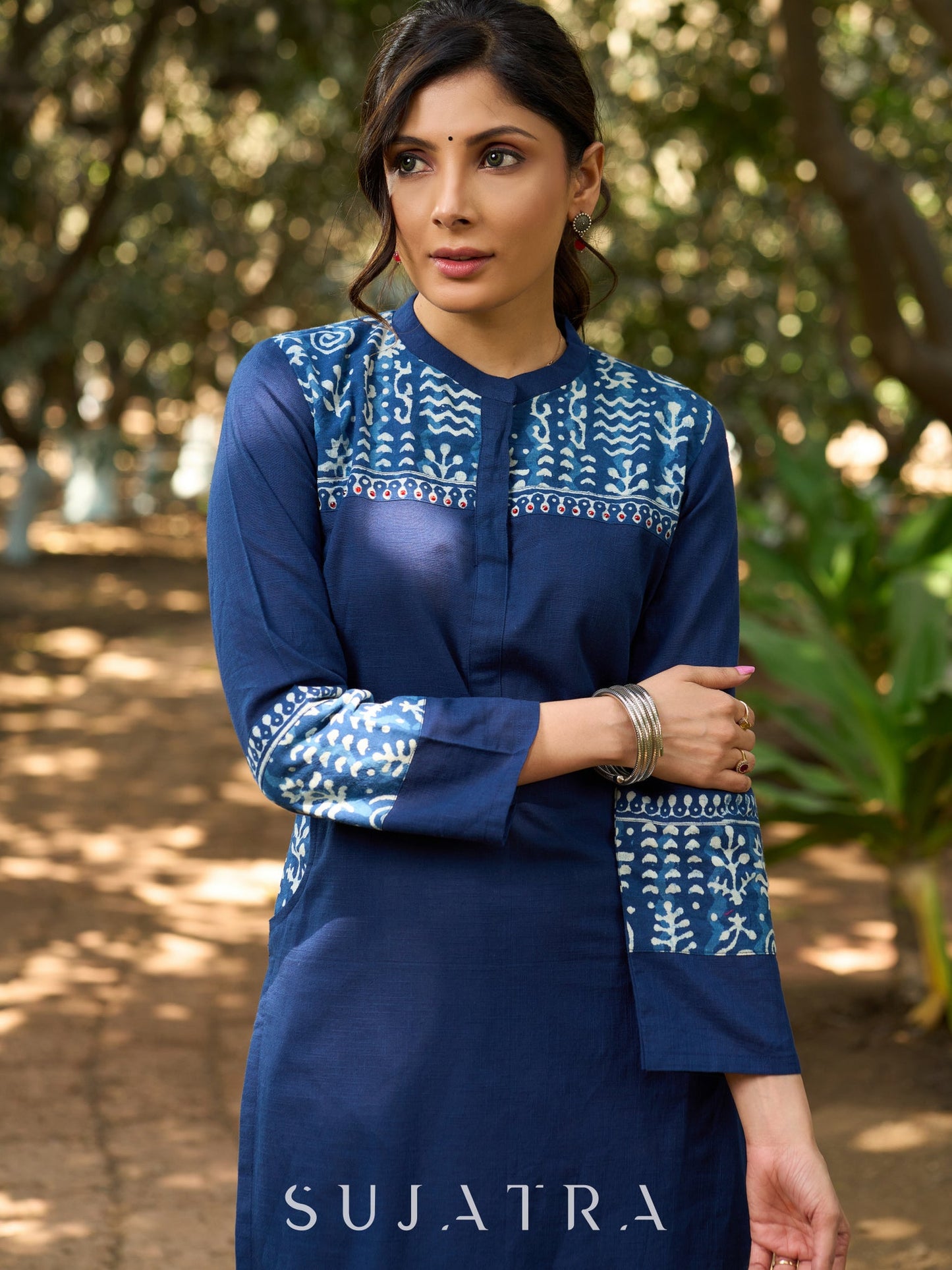 Azure Indigo Charm Kurta with Detailing on Yoke & Sleeves
