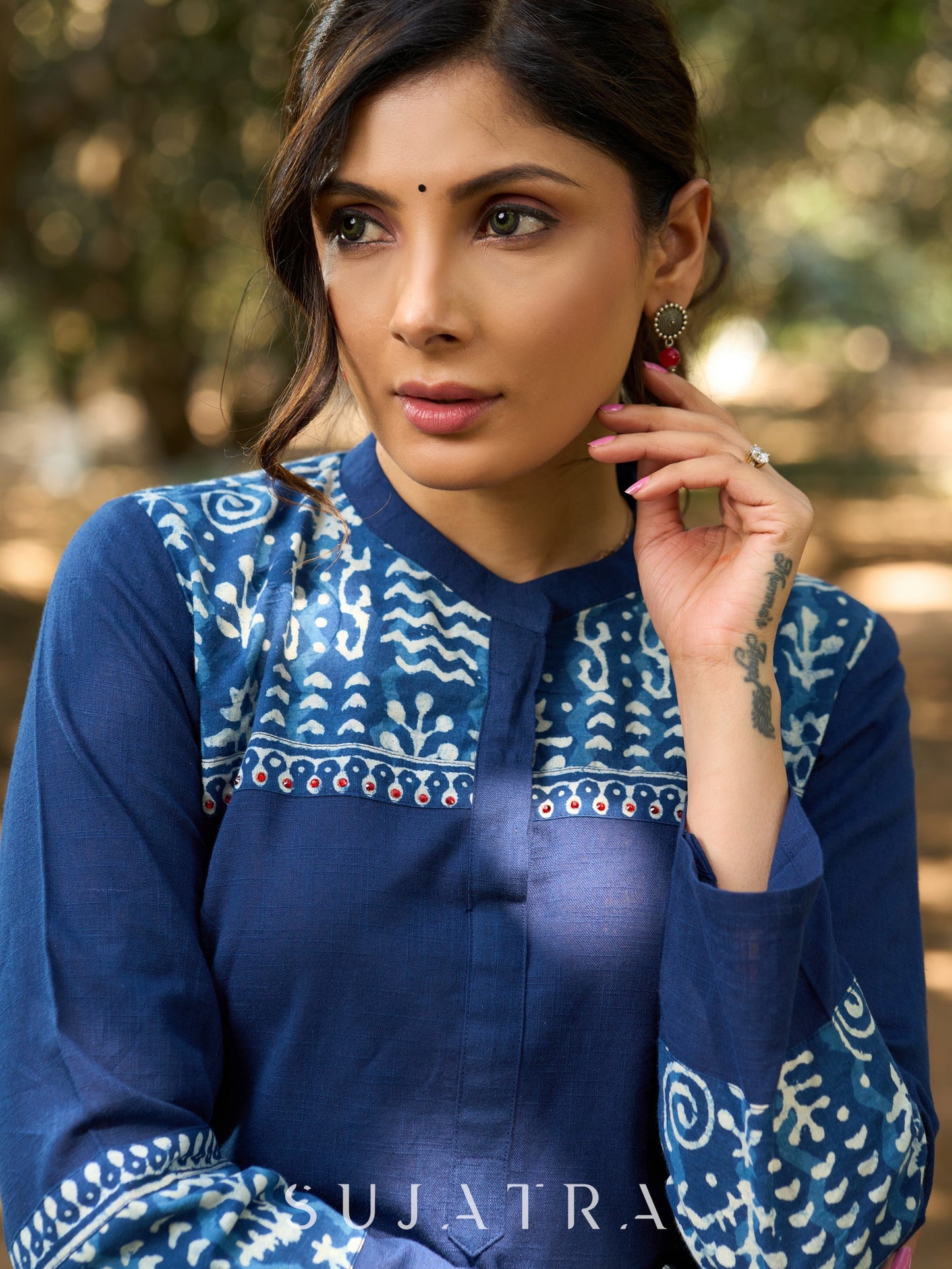 Azure Indigo Charm Kurta with Detailing on Yoke & Sleeves