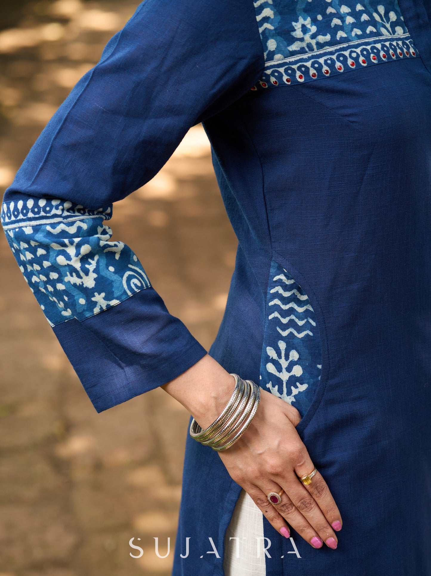 Azure Indigo Charm Kurta with Detailing on Yoke & Sleeves