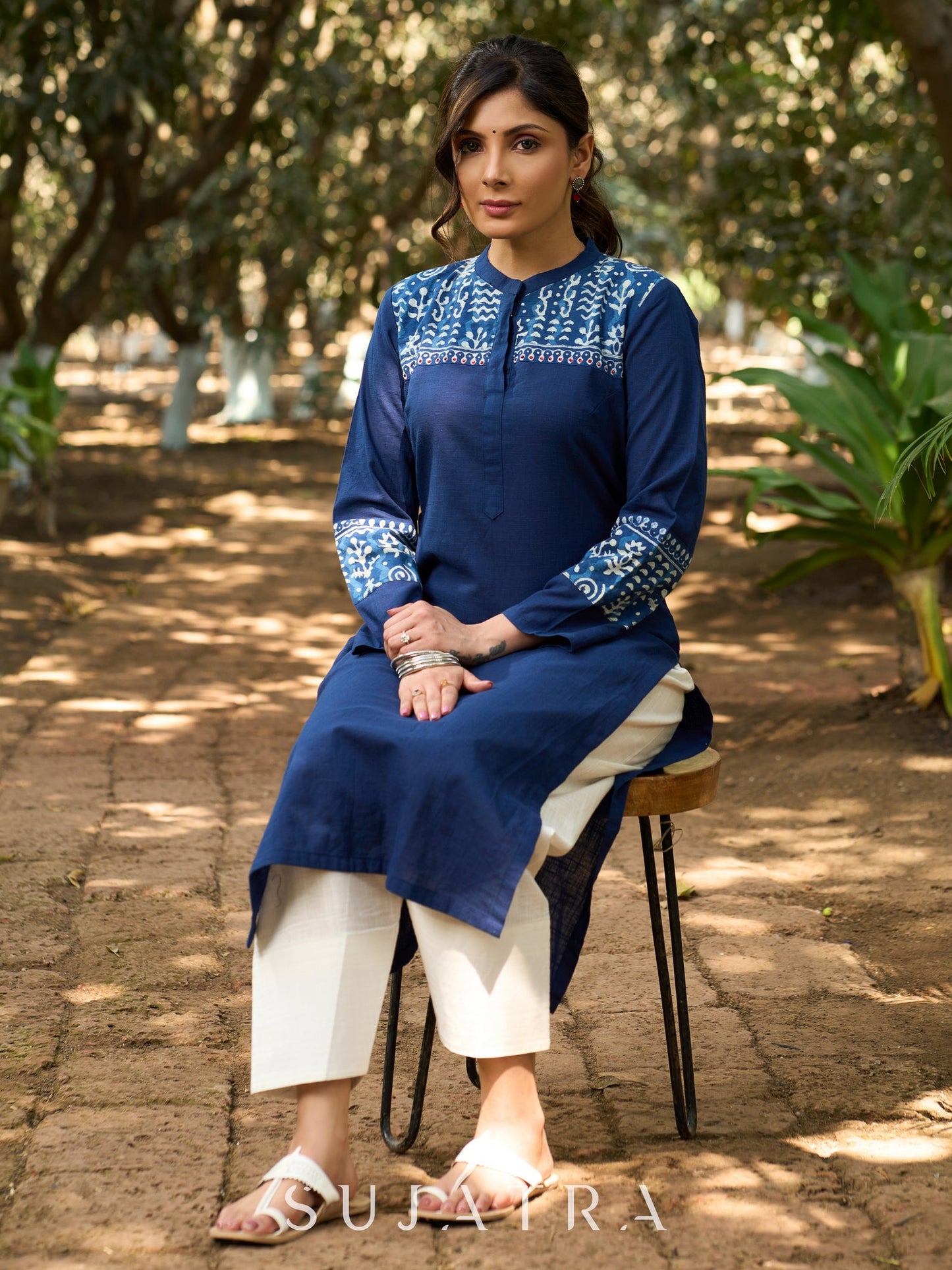 Azure Indigo Charm Kurta with Detailing on Yoke & Sleeves