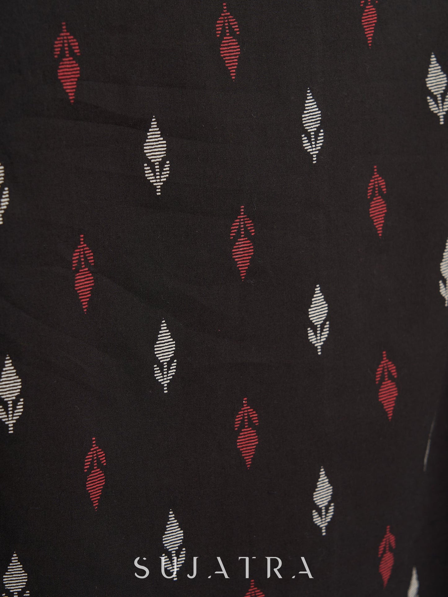 Beautiful Black Printed Cotton Kurta with Delicate Crochet Lace Detailing