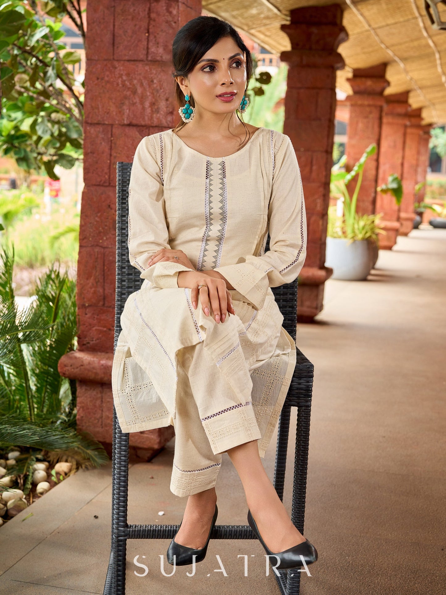 Graceful cotton-Hakoba kurta with pleated charm and lace detailing -pant optional