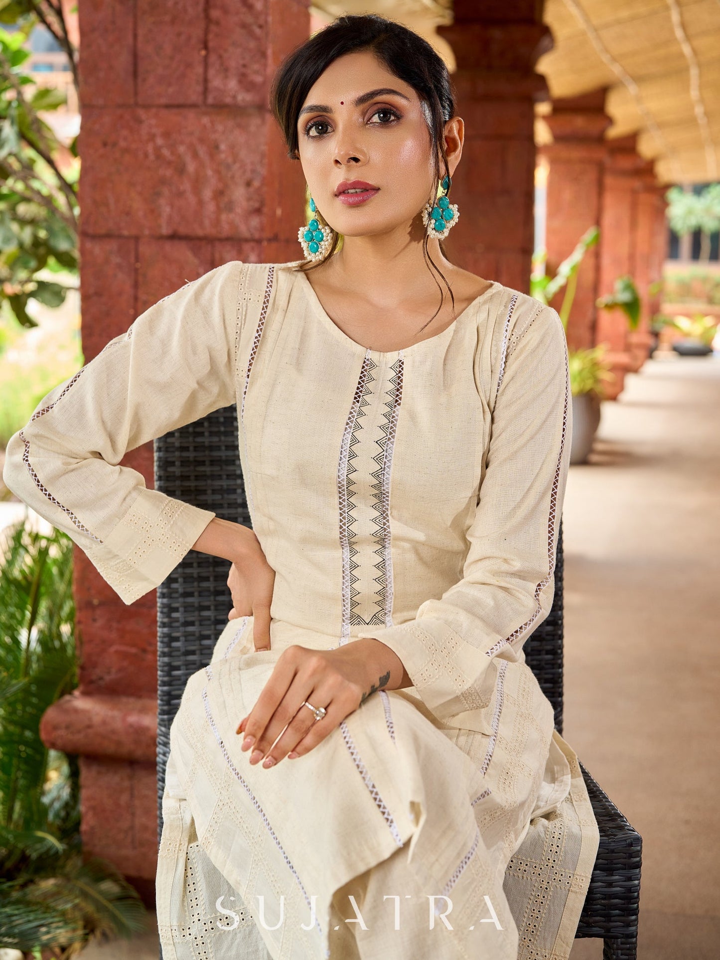 Graceful cotton-Hakoba kurta with pleated charm and lace detailing -pant optional