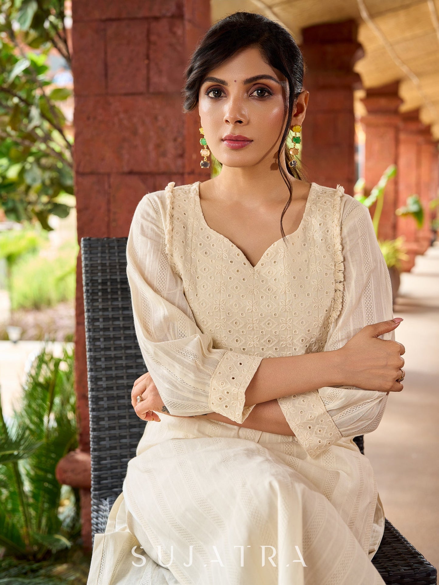 Beautiful handloom cotton kurta featuring Hakoba yoke and gathered sleeves detail -pant optional