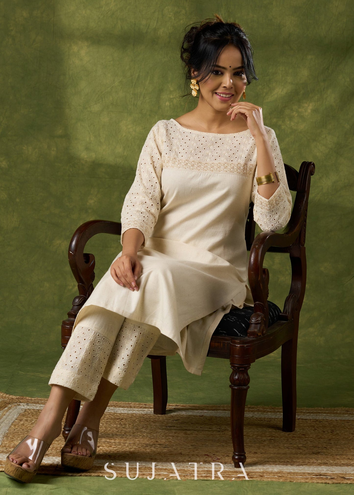 Elegant Cotton Hakoba off White Kurta - Pant Optional