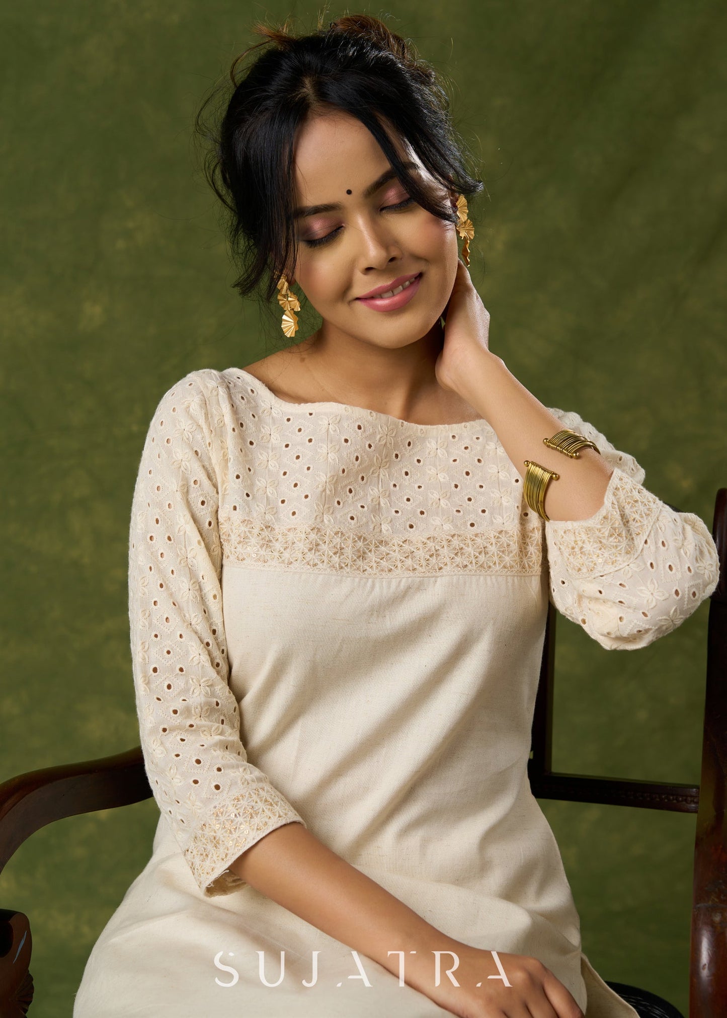 Elegant Cotton Hakoba off White Kurta - Pant Optional