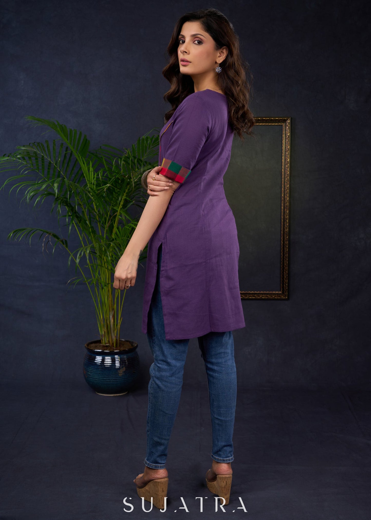 Stylish Purple Cotton Collared Tunic , For Everyday Wear