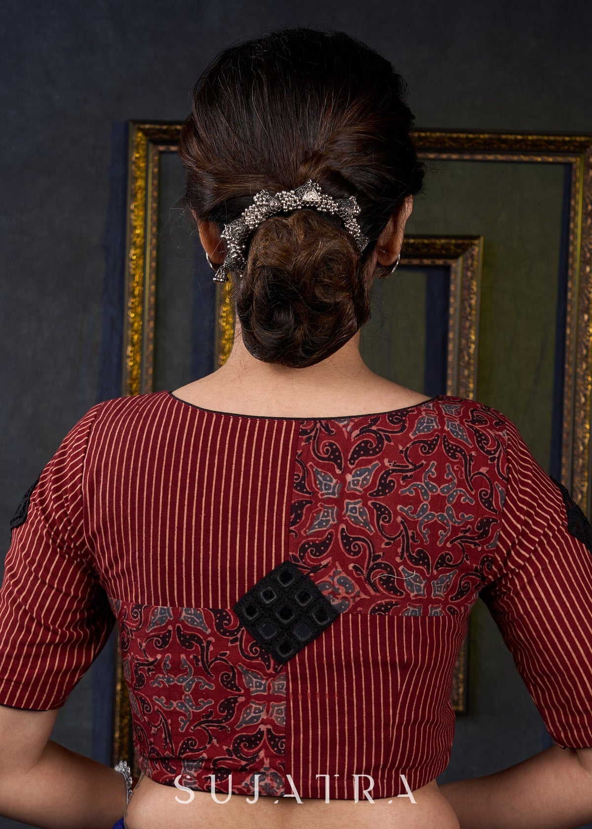 Blouse Kutch avec combinaison Ajrakh marron