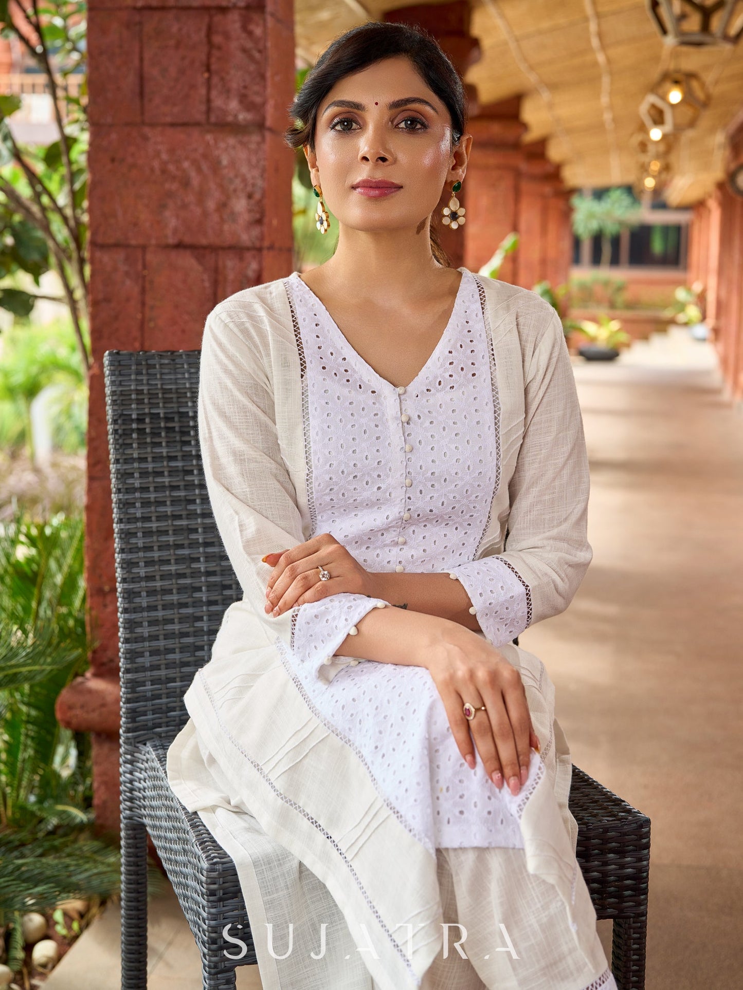 Stylish white cotton Hakoba combination kurta featuring intricate surface texture - pant optional