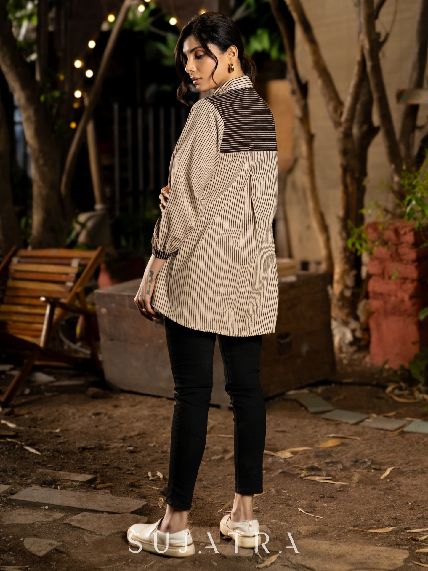 Classic Cream and Black Ajrakh Lines Shirt