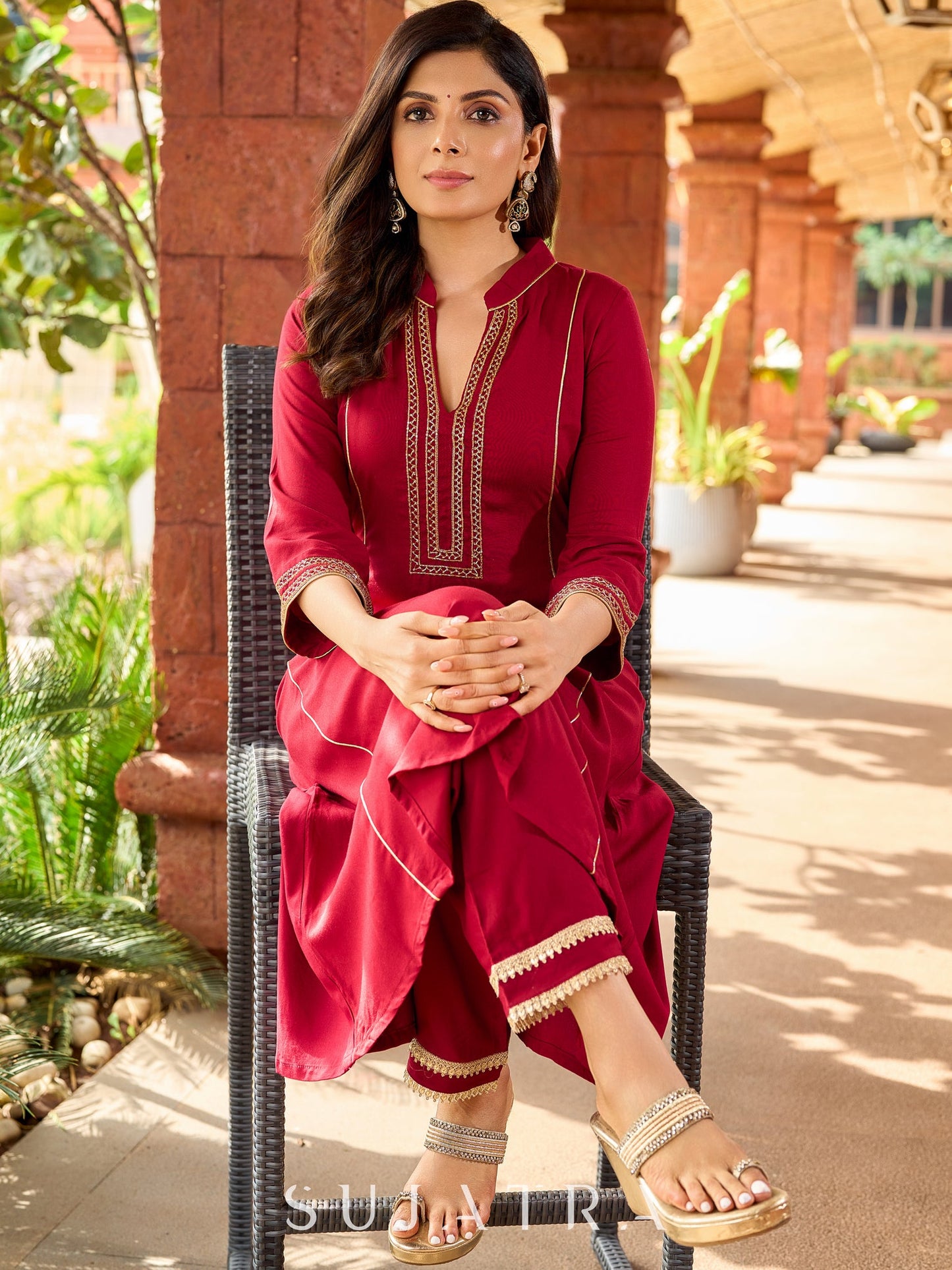Festive maroon rayon kurta adorned with intricate hand embroidery detailing-pant optional