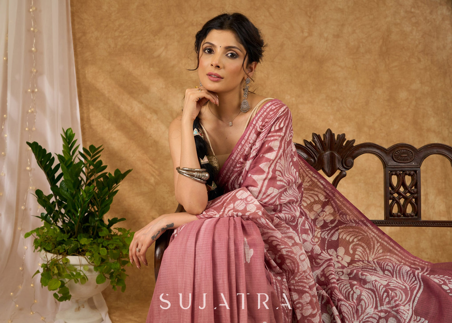 Sophisticated Light Brown Cotton Saree With Timeless Hand Batik Work