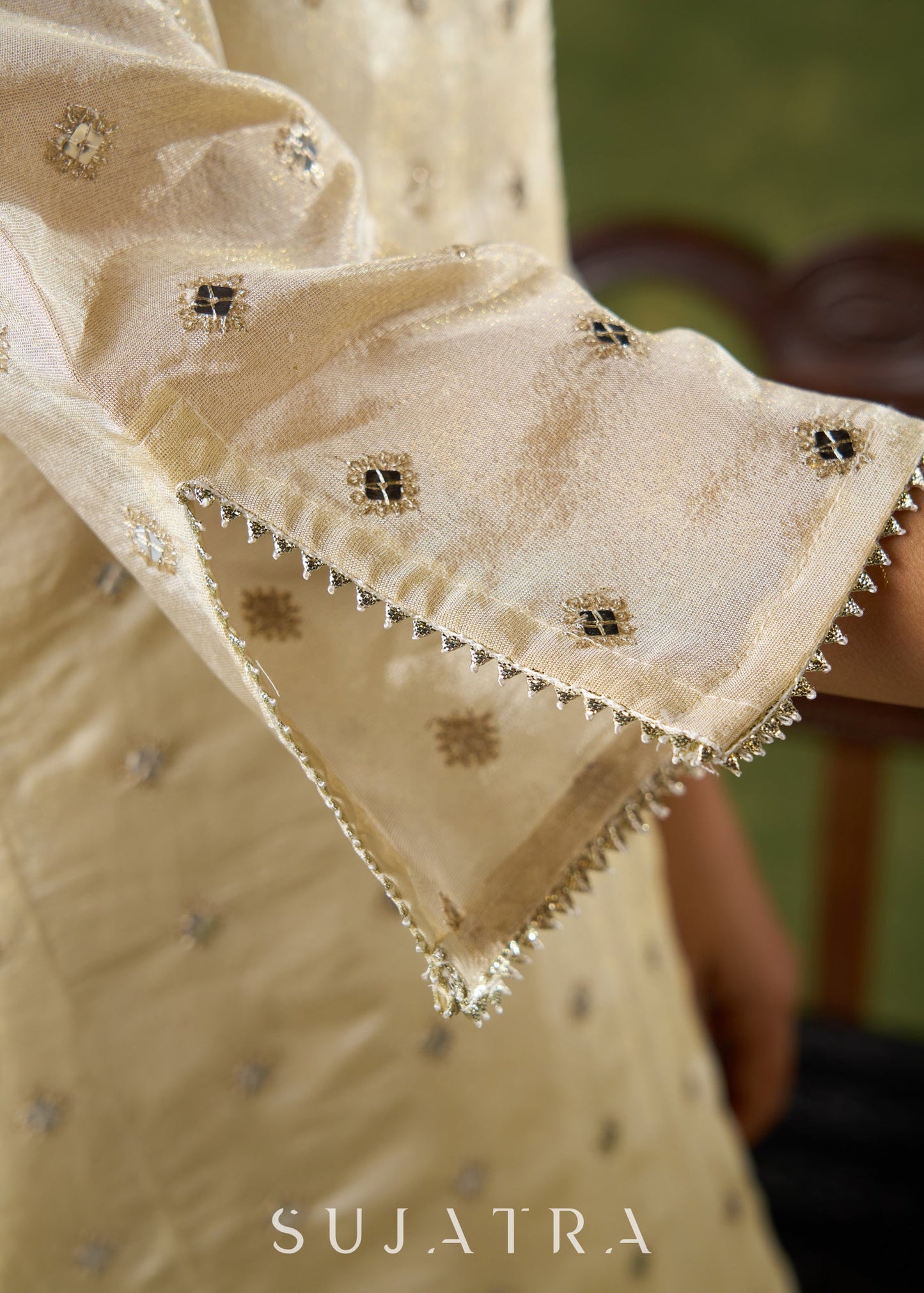 Elegant off White Self-Embellished Tissue Kurta - Pant Optional