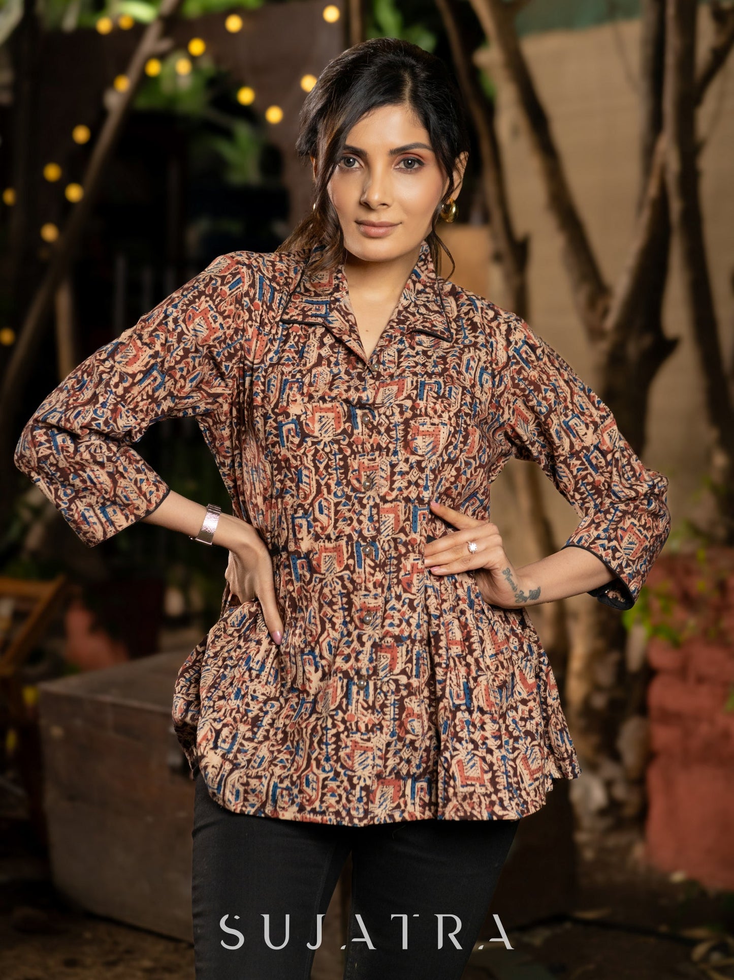 Lavish Maroon Kalamkari Shirt Featuring Beautiful Gathers