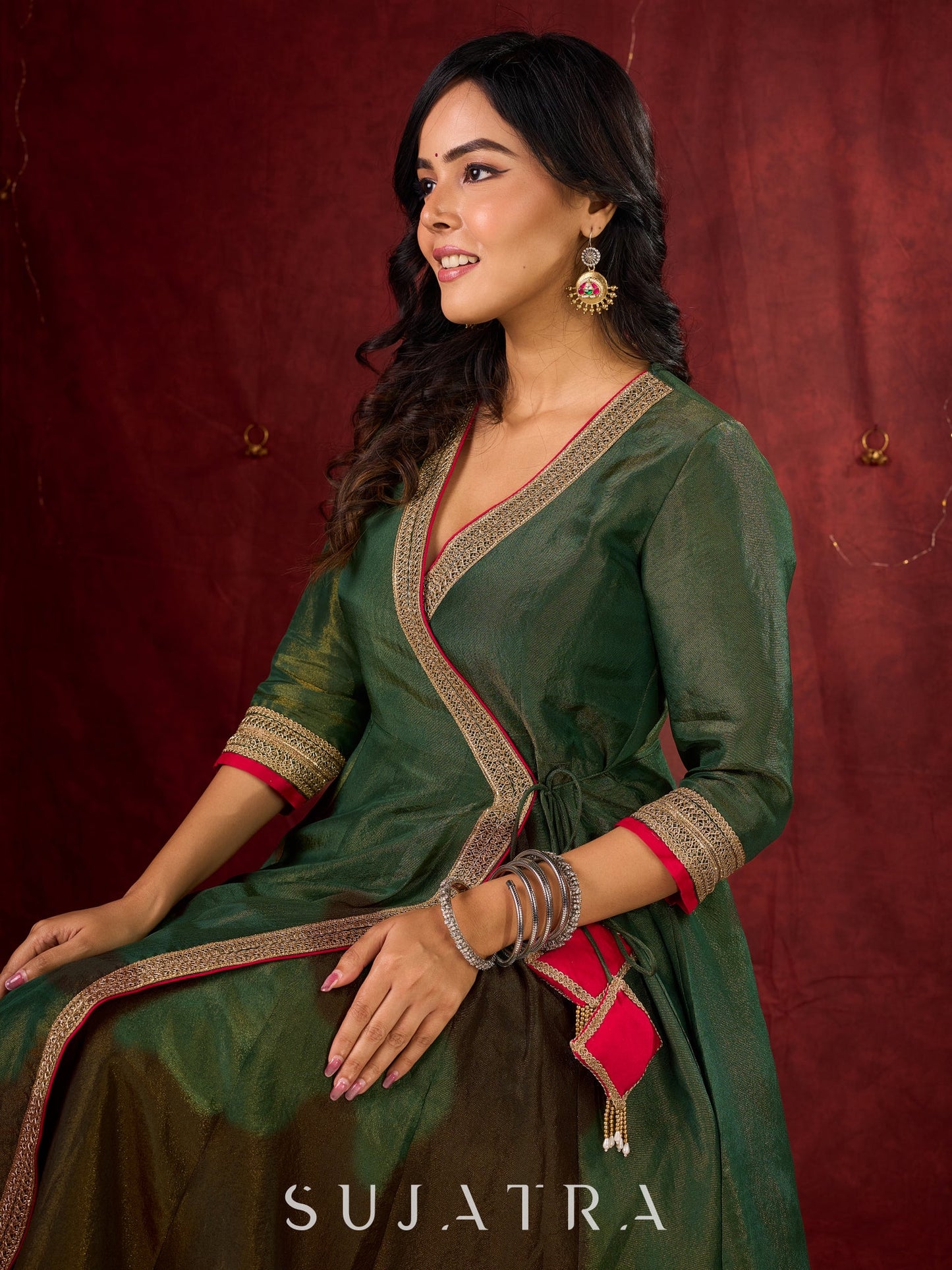 Jade Green Angarkha Anarkali with Eye-Catching Tassel Details