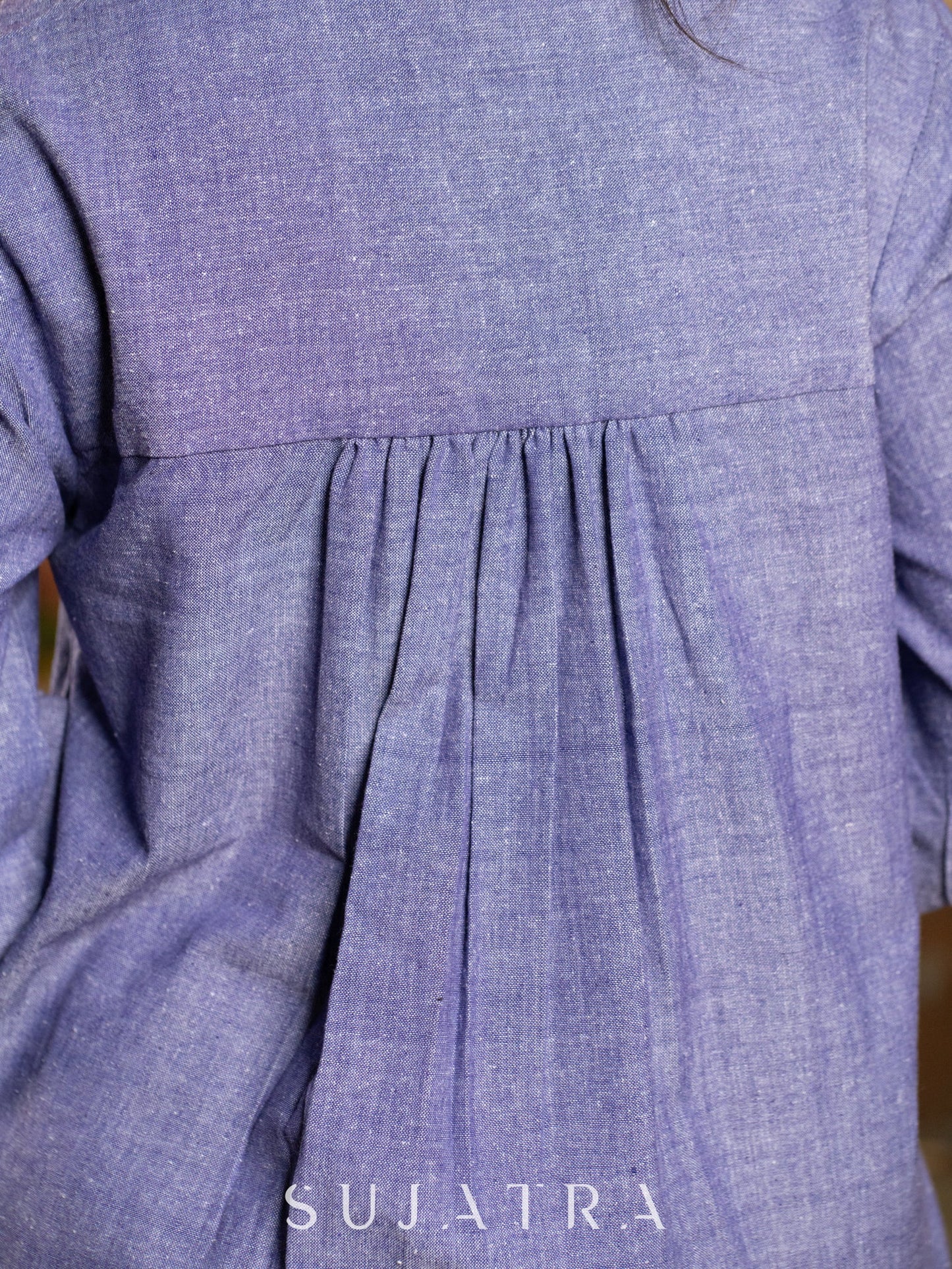 Luxe Lavender Handloom Cotton Shirt with Pleats, Delicate Beads and Crochet Lace Embellishment