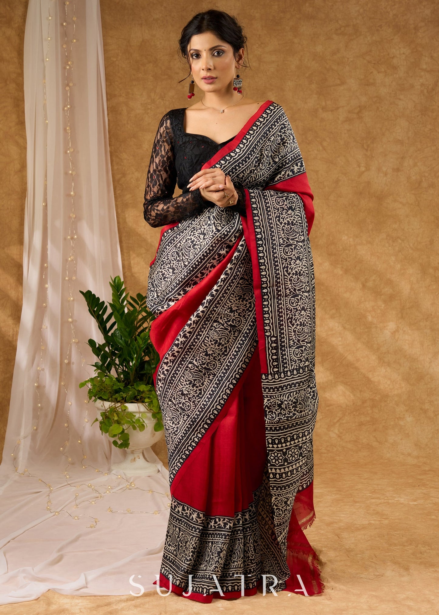 Timeless Maroon Pure Silk Intricate Hand Block Printed Saree