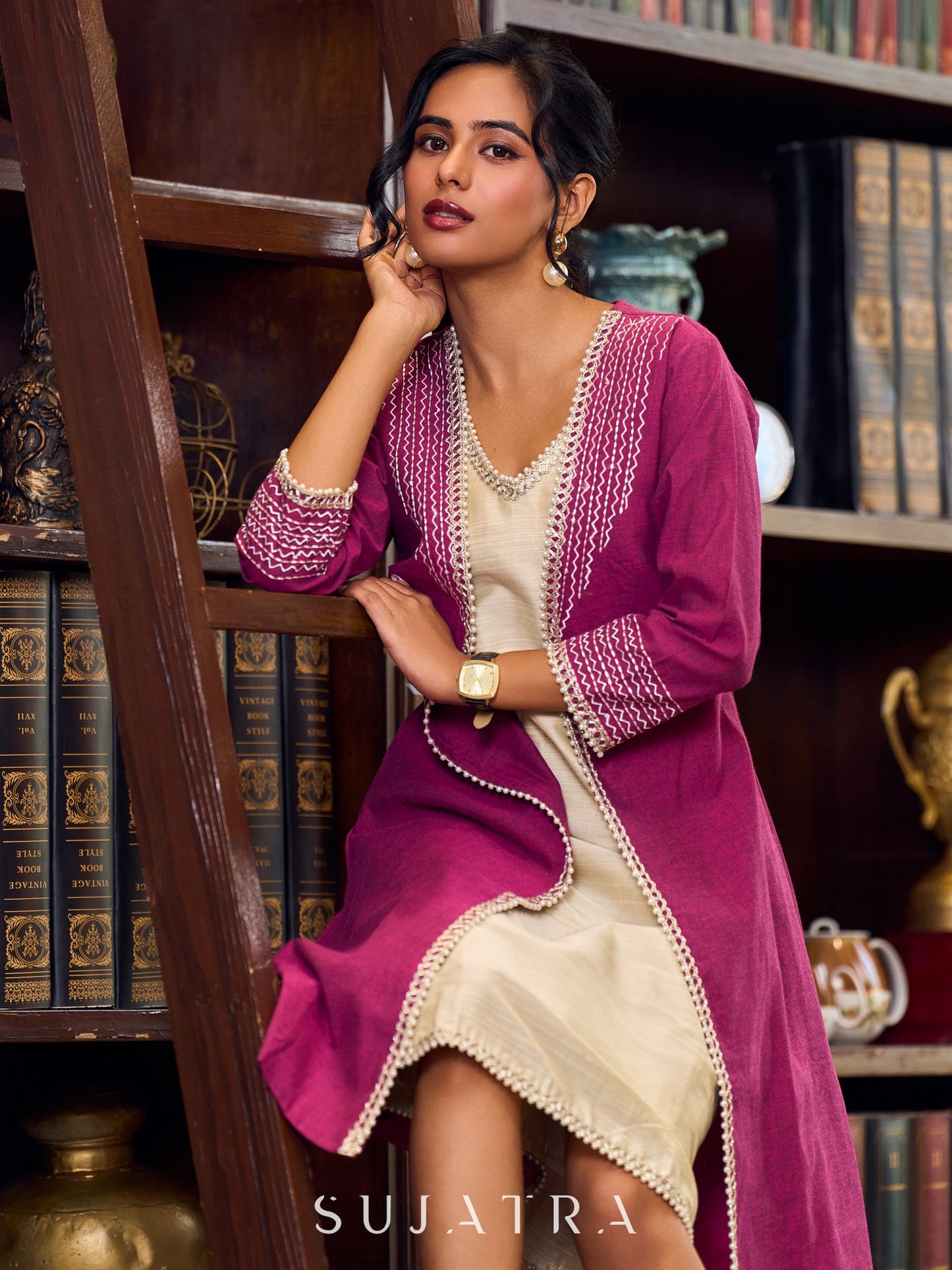 Ethereal Ivory Silk Dress with A-Line Cut and Subtle Pearl Accents - Jacket Optional