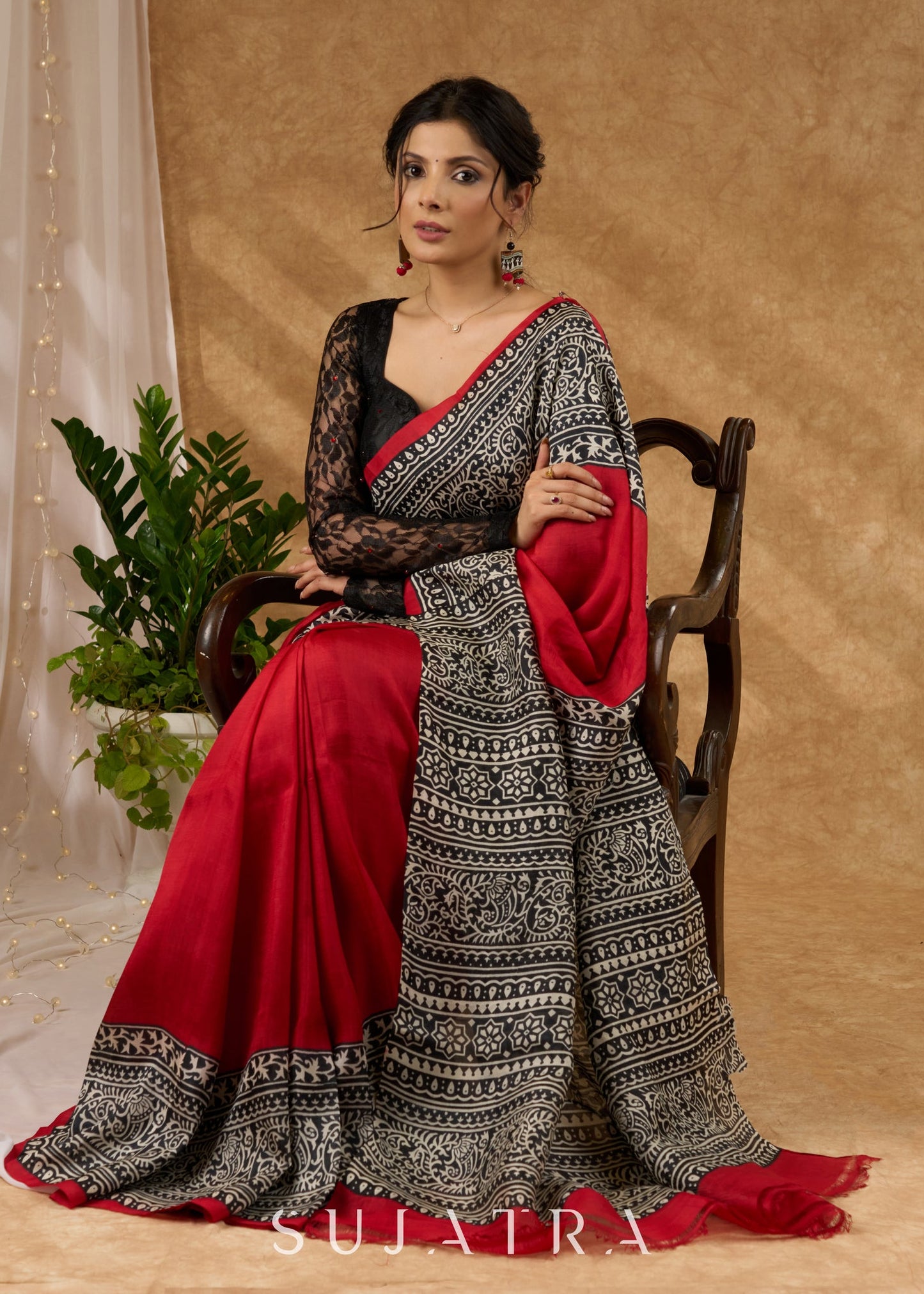 Timeless Maroon Pure Silk Intricate Hand Block Printed Saree