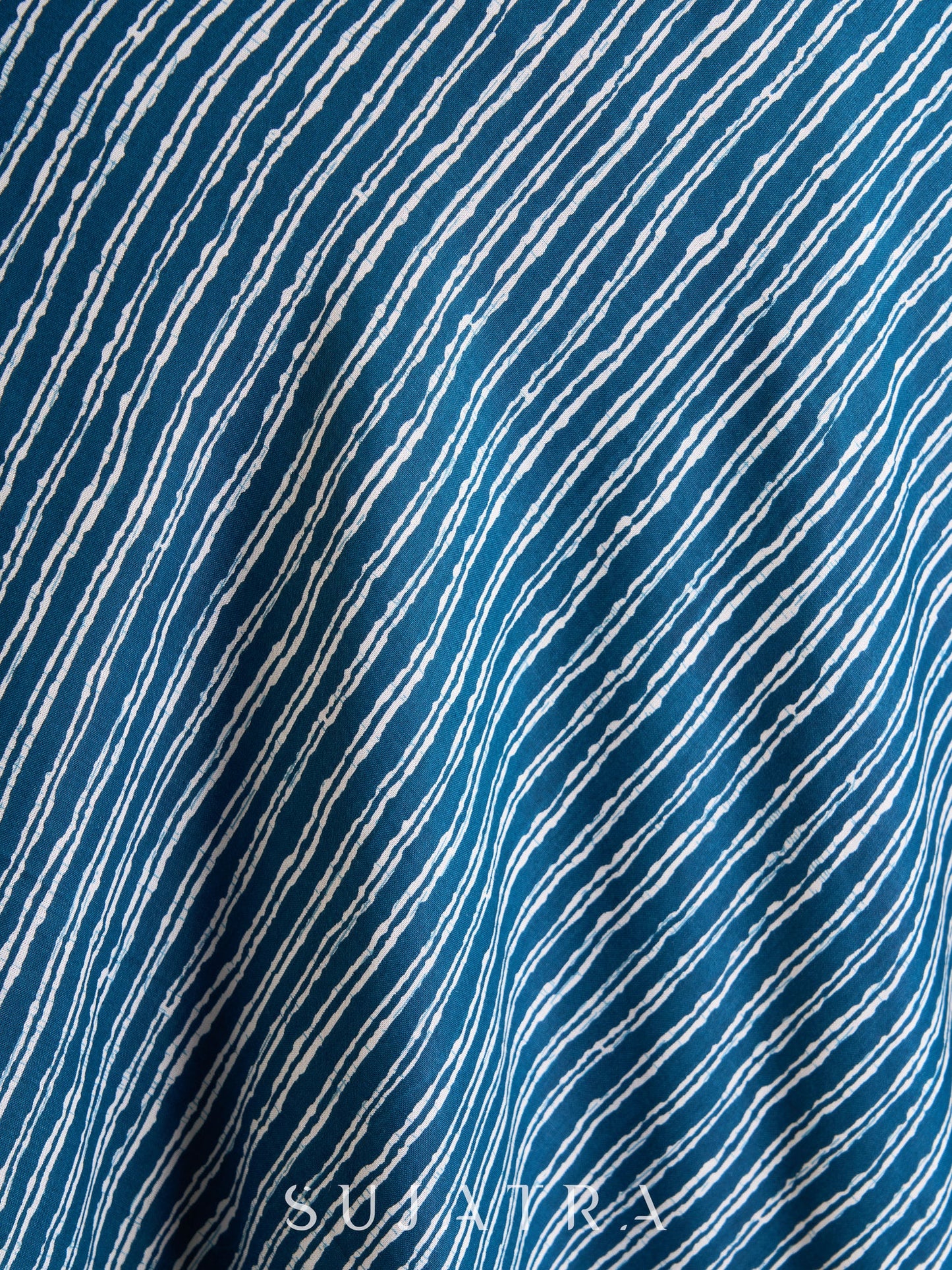 Graceful Blue Striped Viscose Flared Sleeveless Kurta