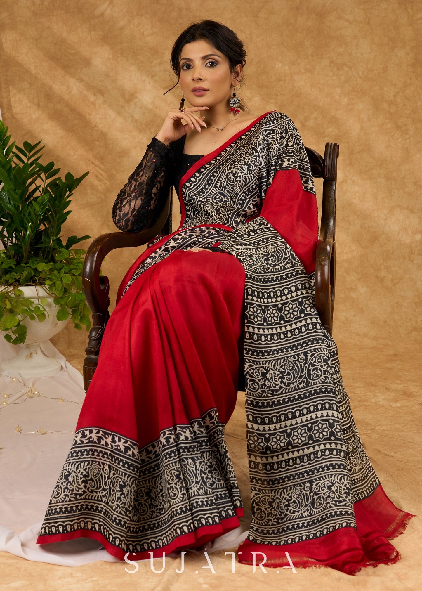 Timeless Maroon Pure Silk Intricate Hand Block Printed Saree