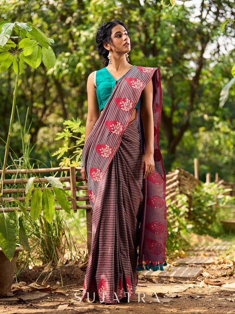 Classic Rama Green Sleeveless V Neck Cotton Silk Blouse