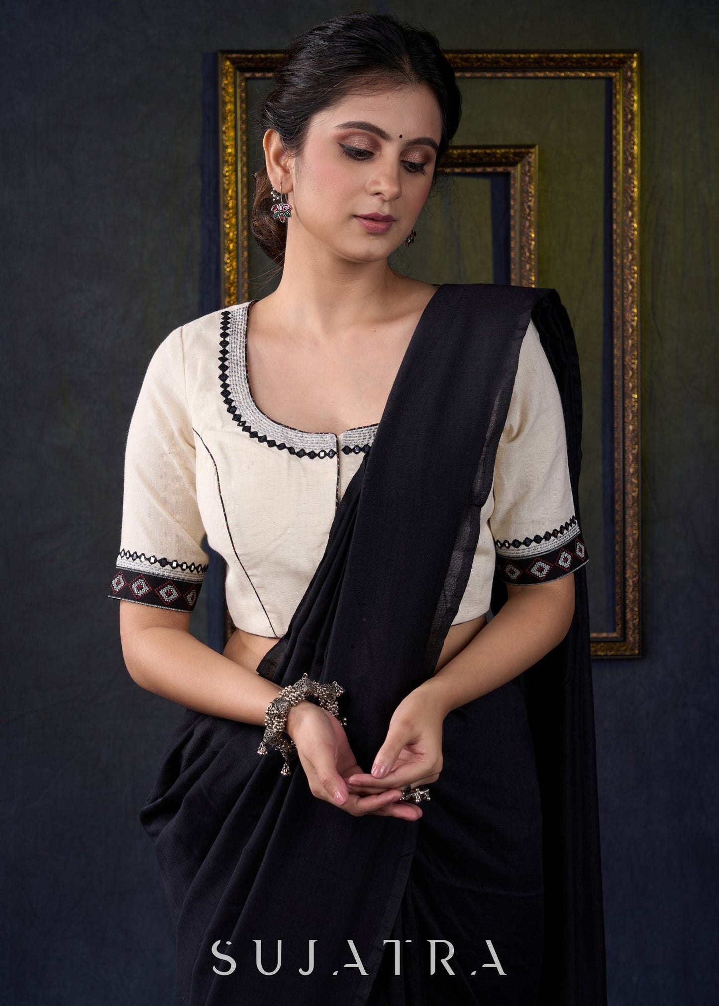 Exclusive Embroidered off White Cotton Blouse