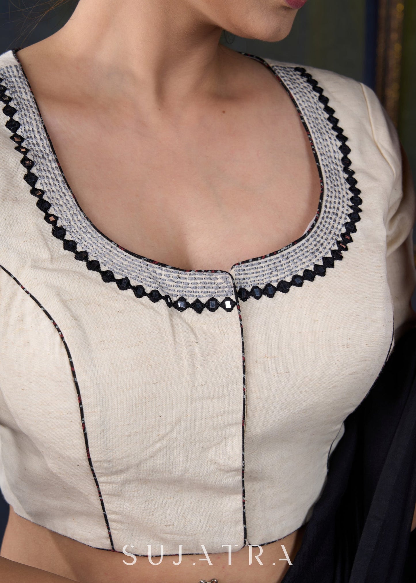 Exclusive Embroidered off White Cotton Blouse