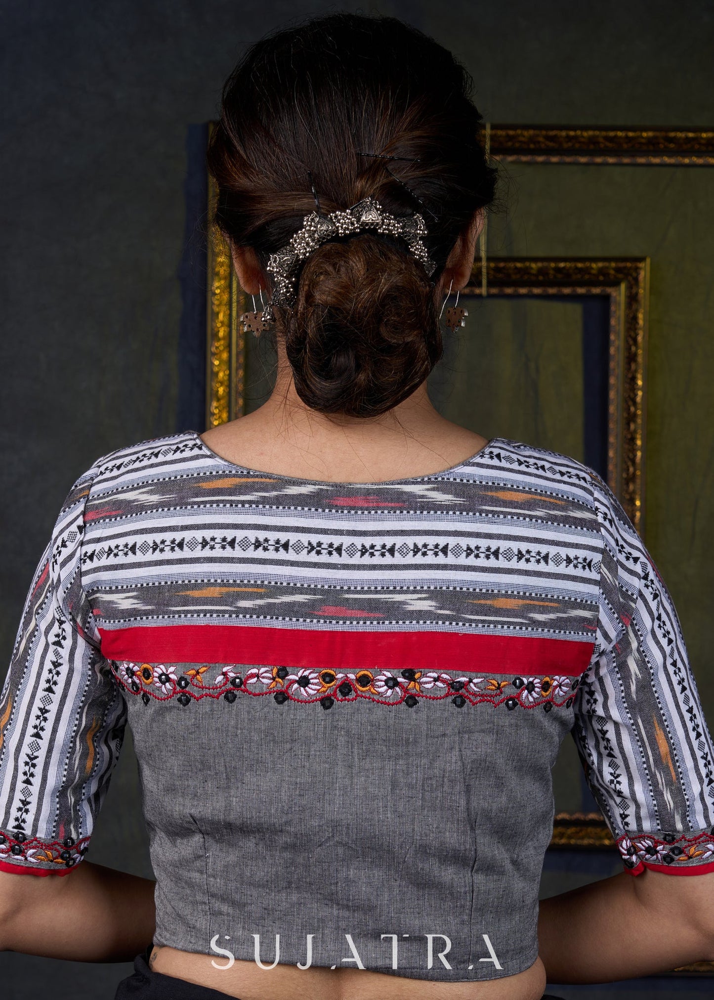 Embroidered Cotton Ikat Blouse