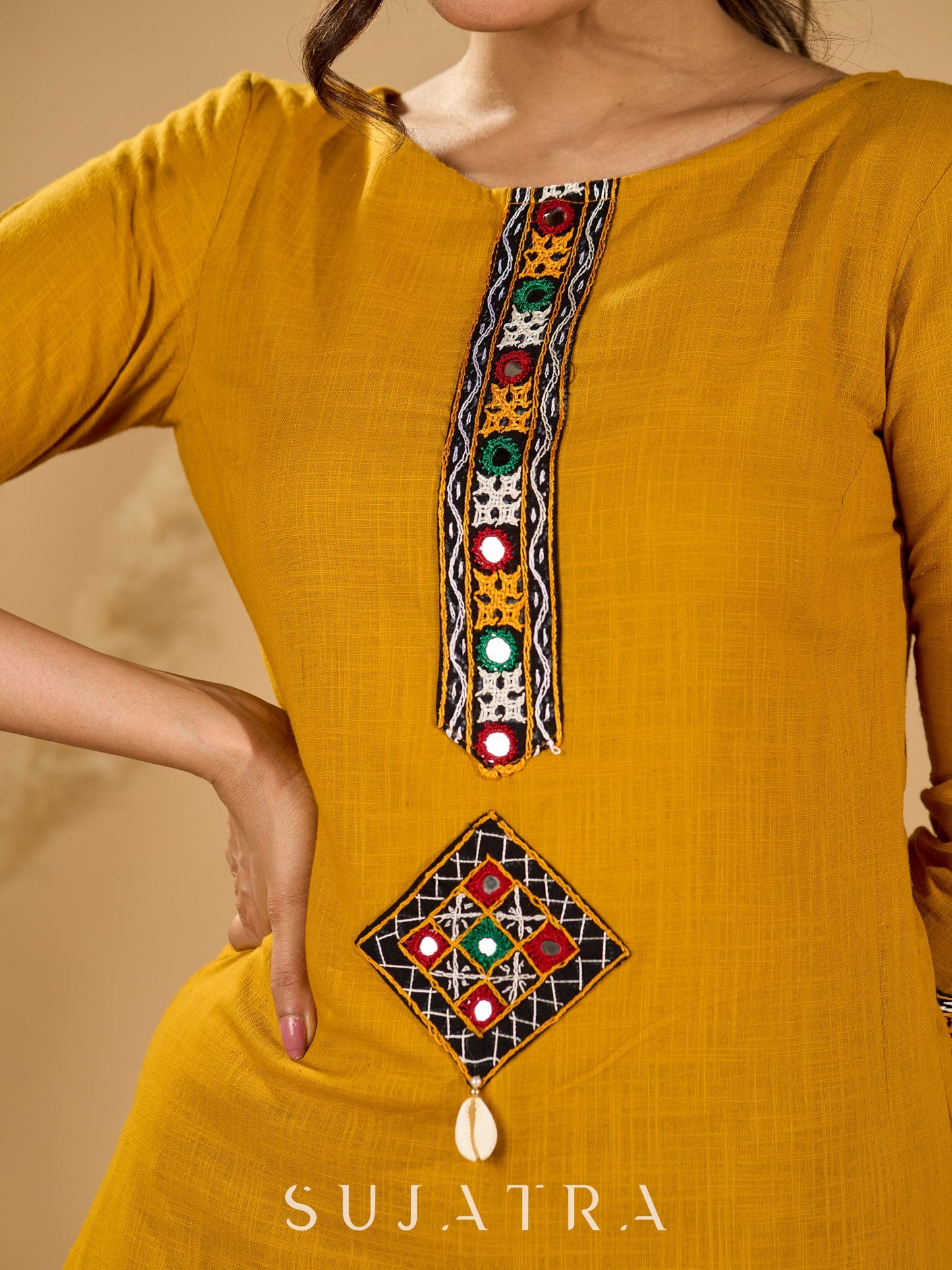 Mellow Mustard Kurta with Mirror Magic Sleeves and Placket