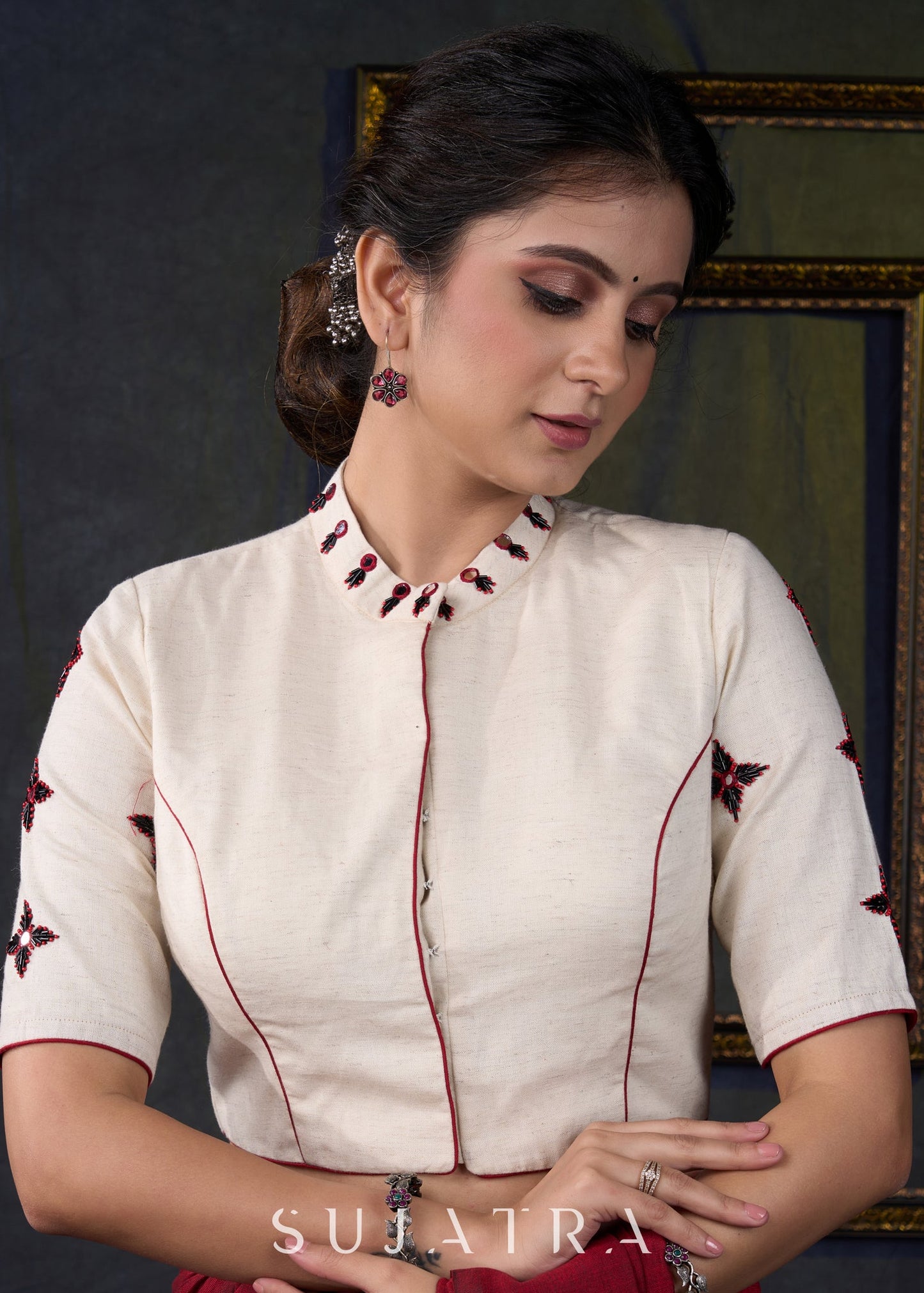 Beautiful off White Hand Embroidered Blouse