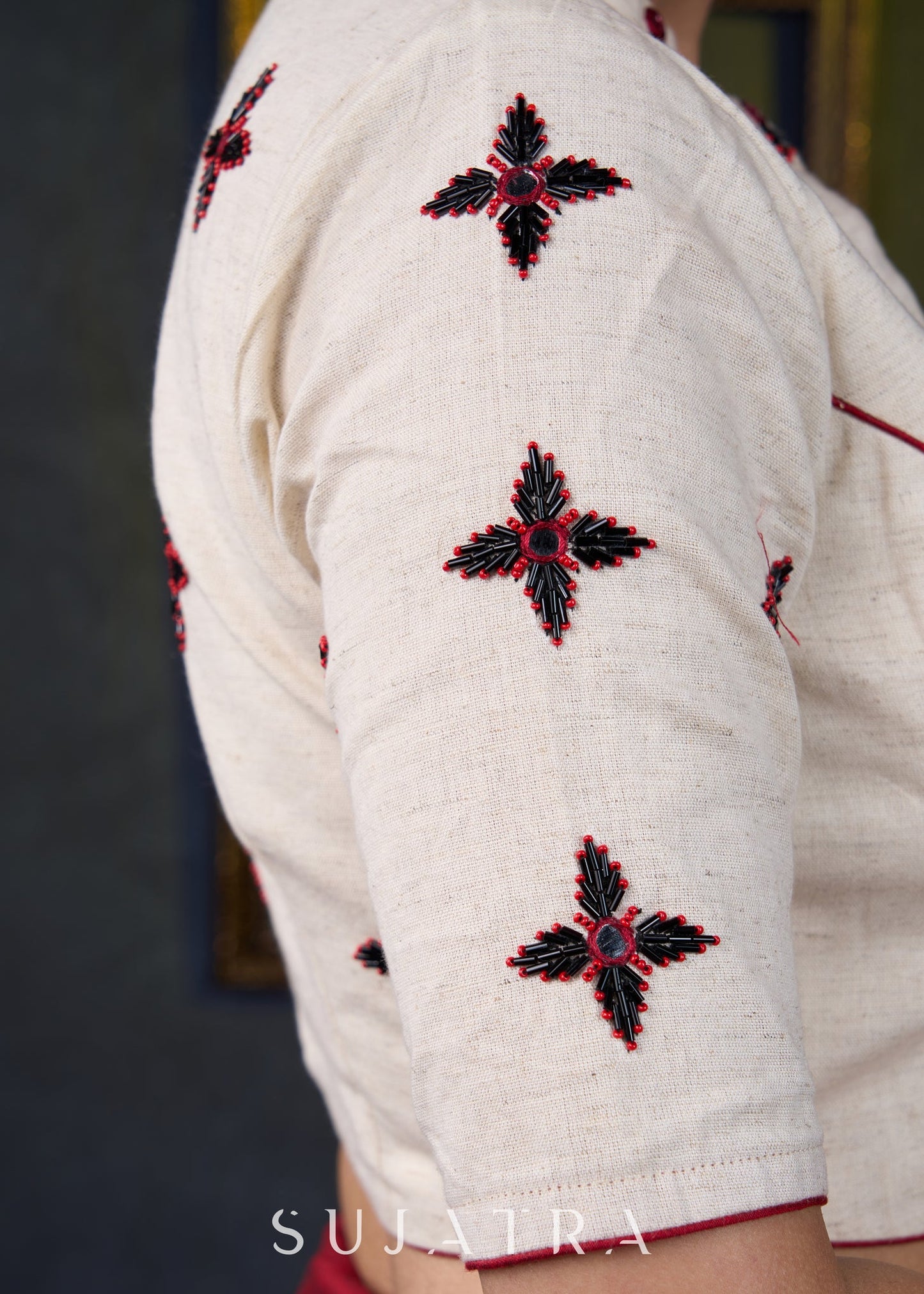 Beautiful off White Hand Embroidered Blouse