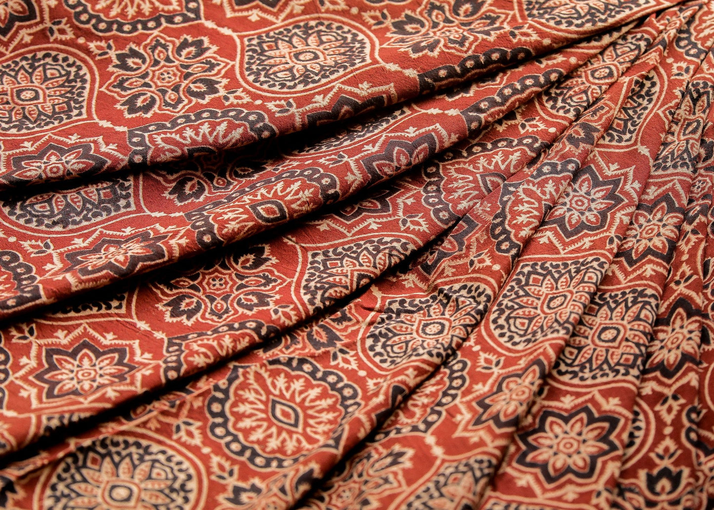 Maroon Block Printed Ajrakh Cotton Fabric
