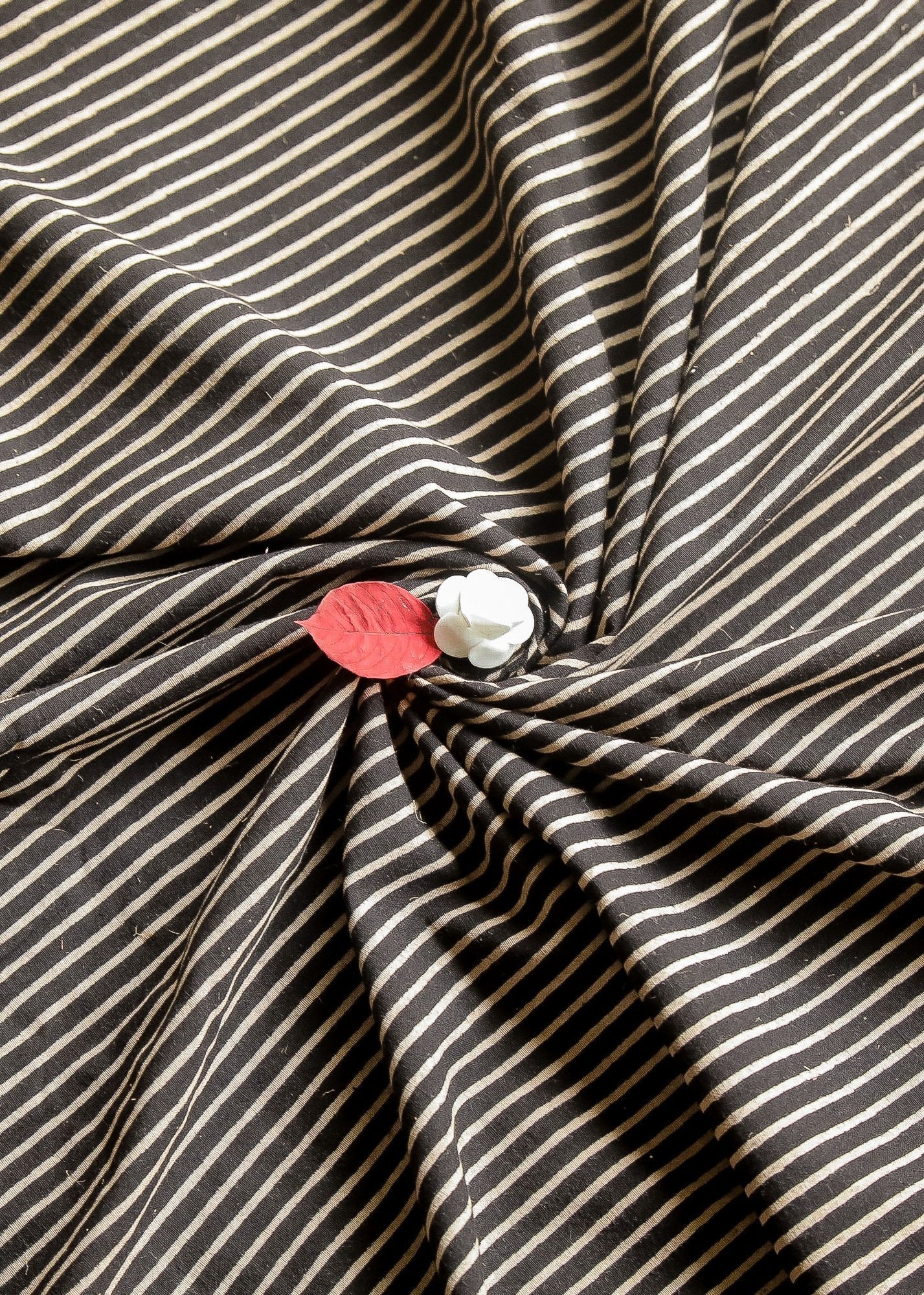 Black Striped Block Printed Ajrakh Cotton Fabric