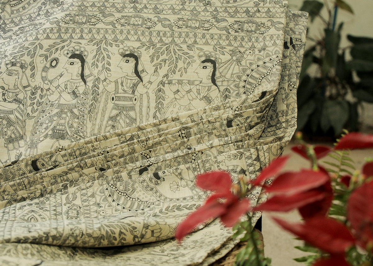 Tissu en coton à imprimé Madhubani exclusif