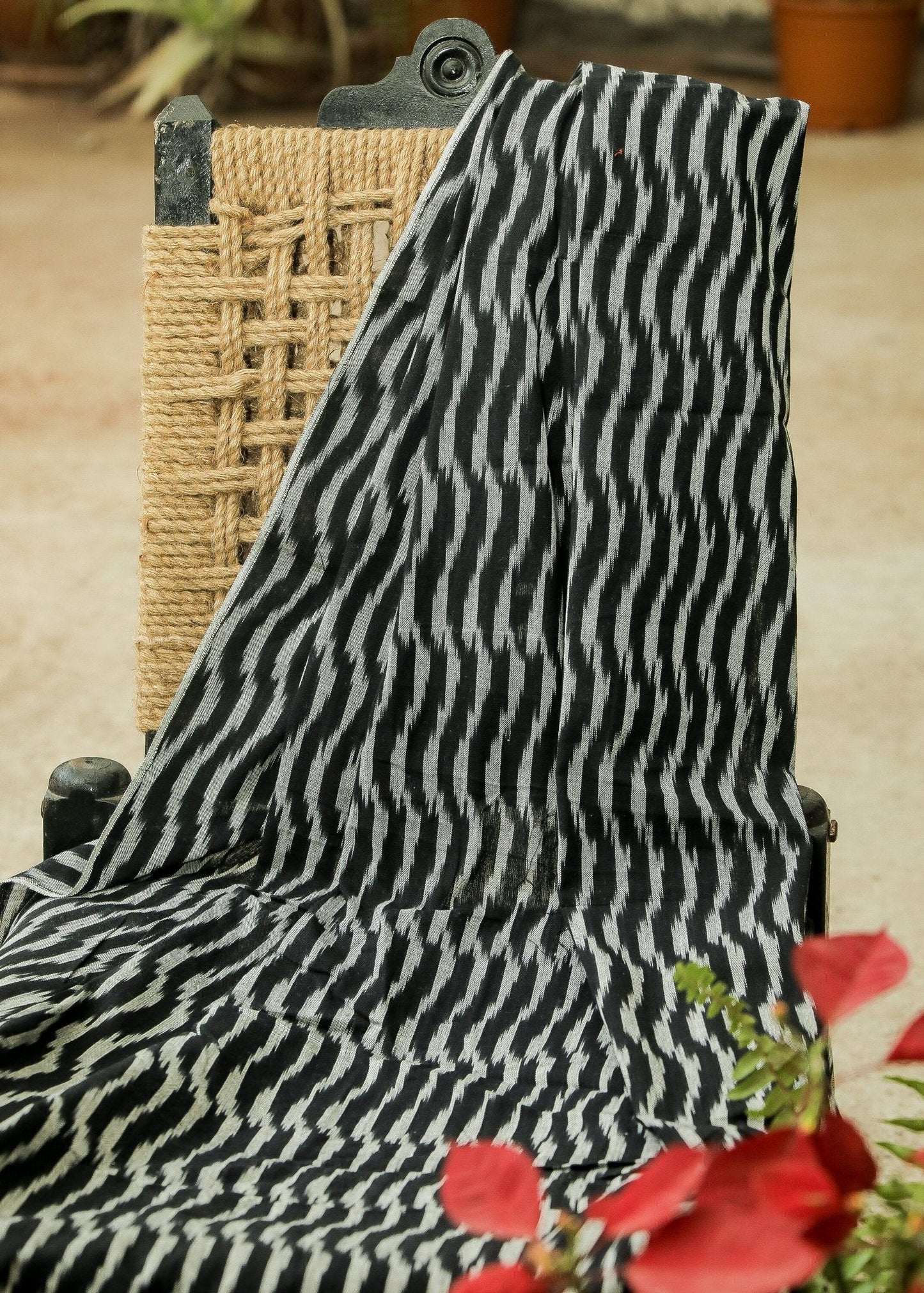 Black & Grey Cotton Line Ikat fabric