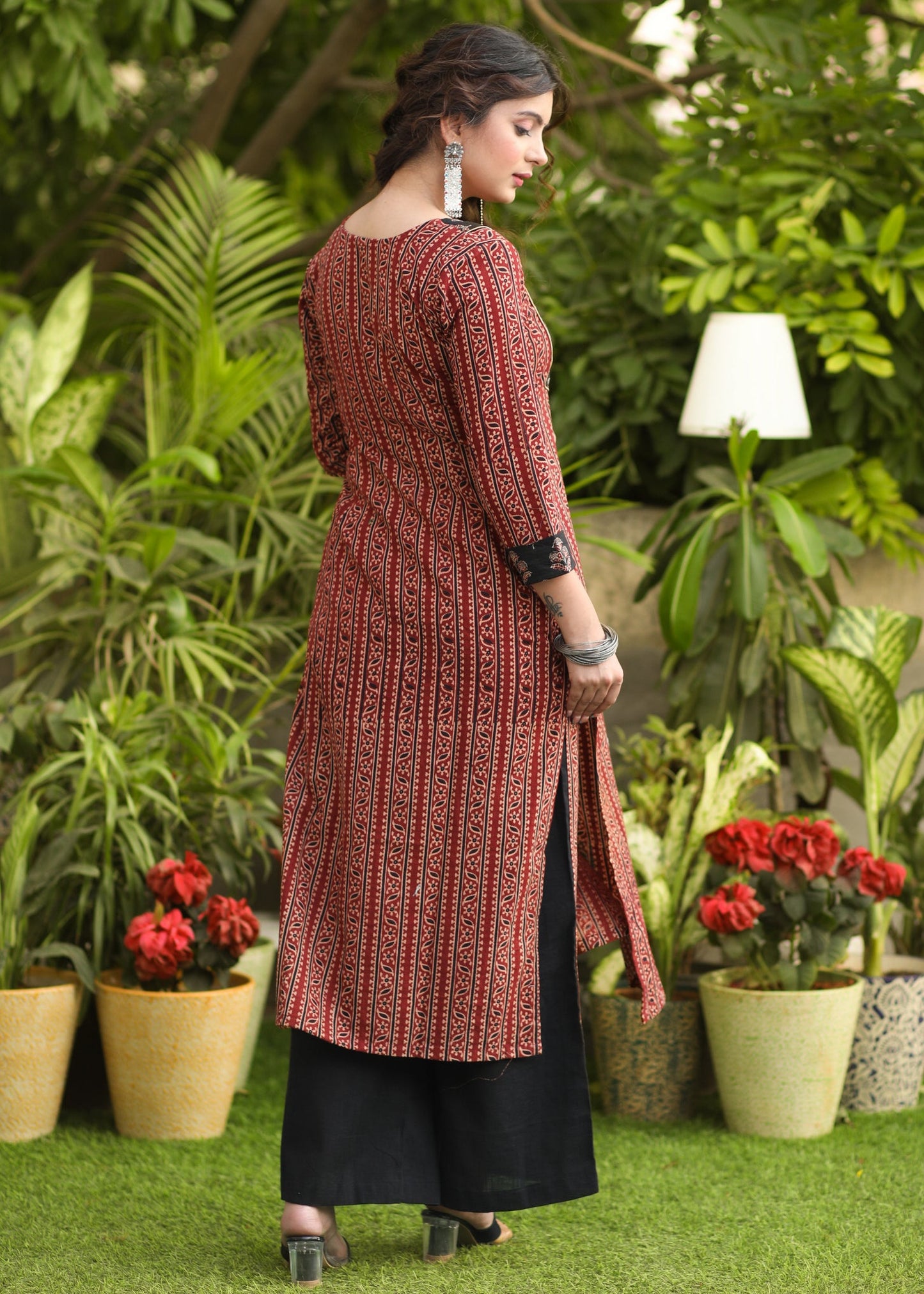 Exclusive Straight Cut Ajrakh Combination Kurti - Pant Optional